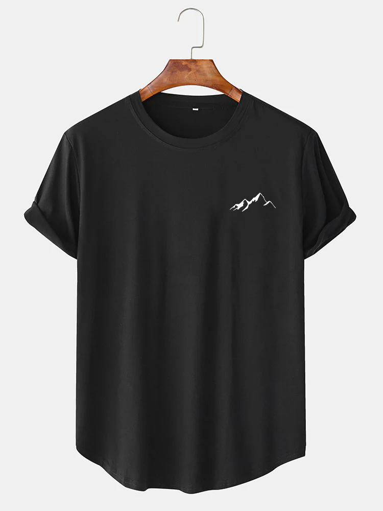 Berggrafik-Druck T-Shirt mit Bogen-Saum - Image 2