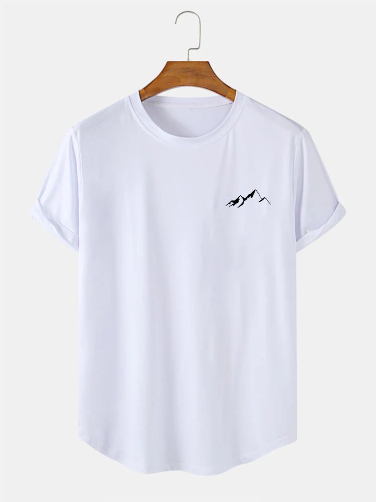 Berggrafik-Druck T-Shirt mit Bogen-Saum - Image 3