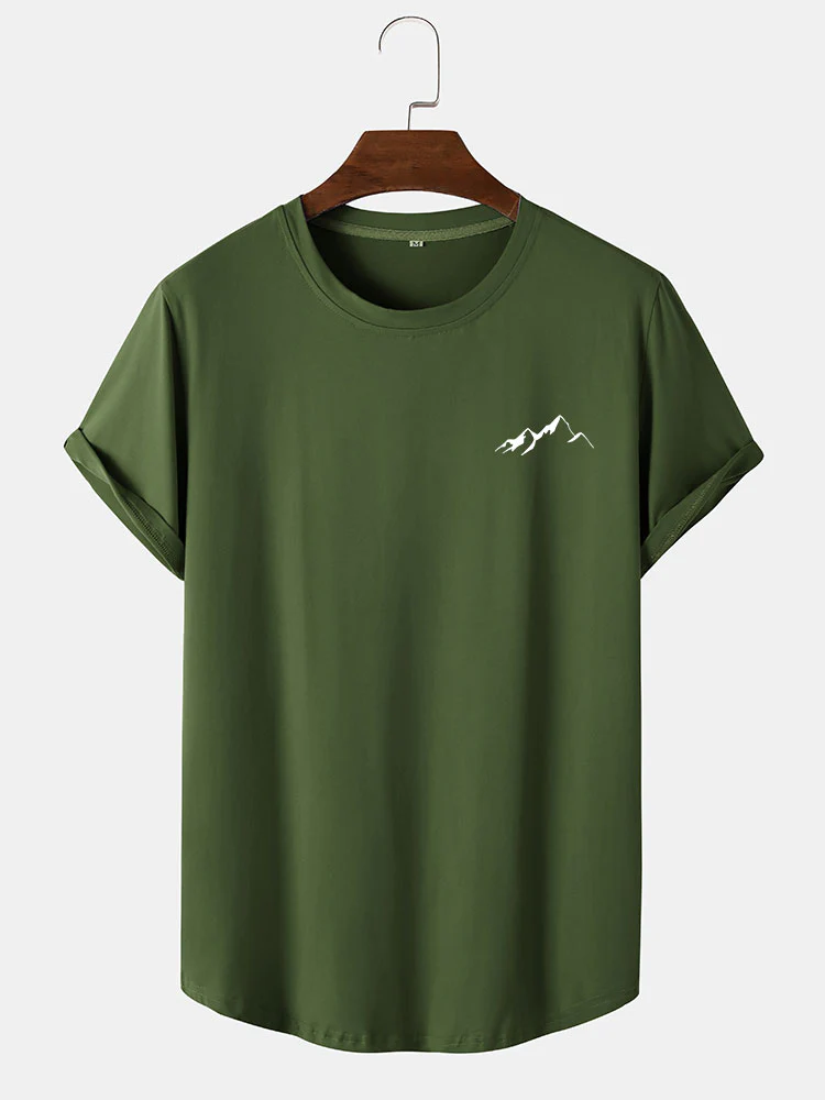 Berggrafik-Druck T-Shirt mit Bogen-Saum - Image 4