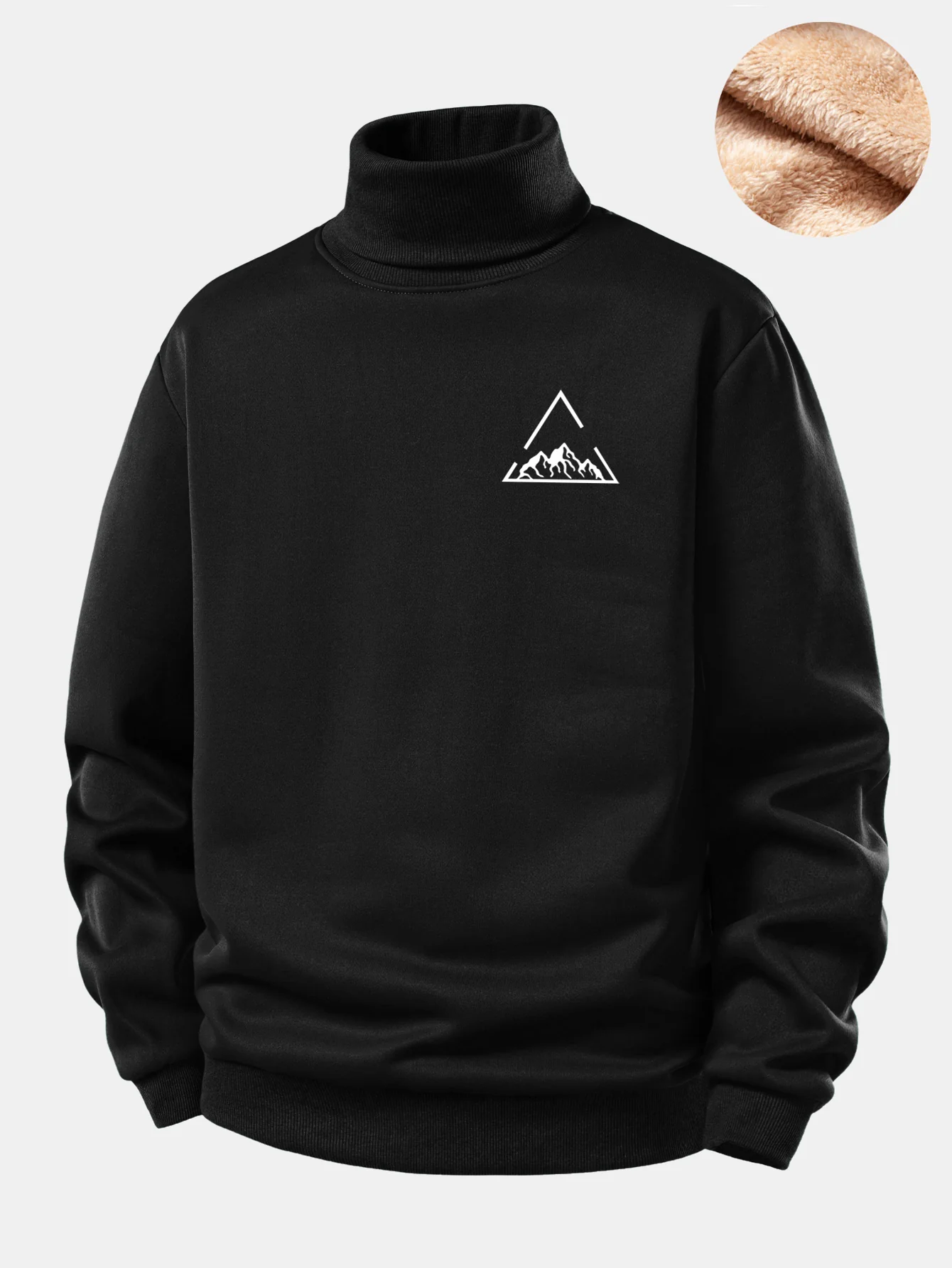 Mountain Print Teddy Fleece Lined Turtle Neck Sweatshirt - Image 2