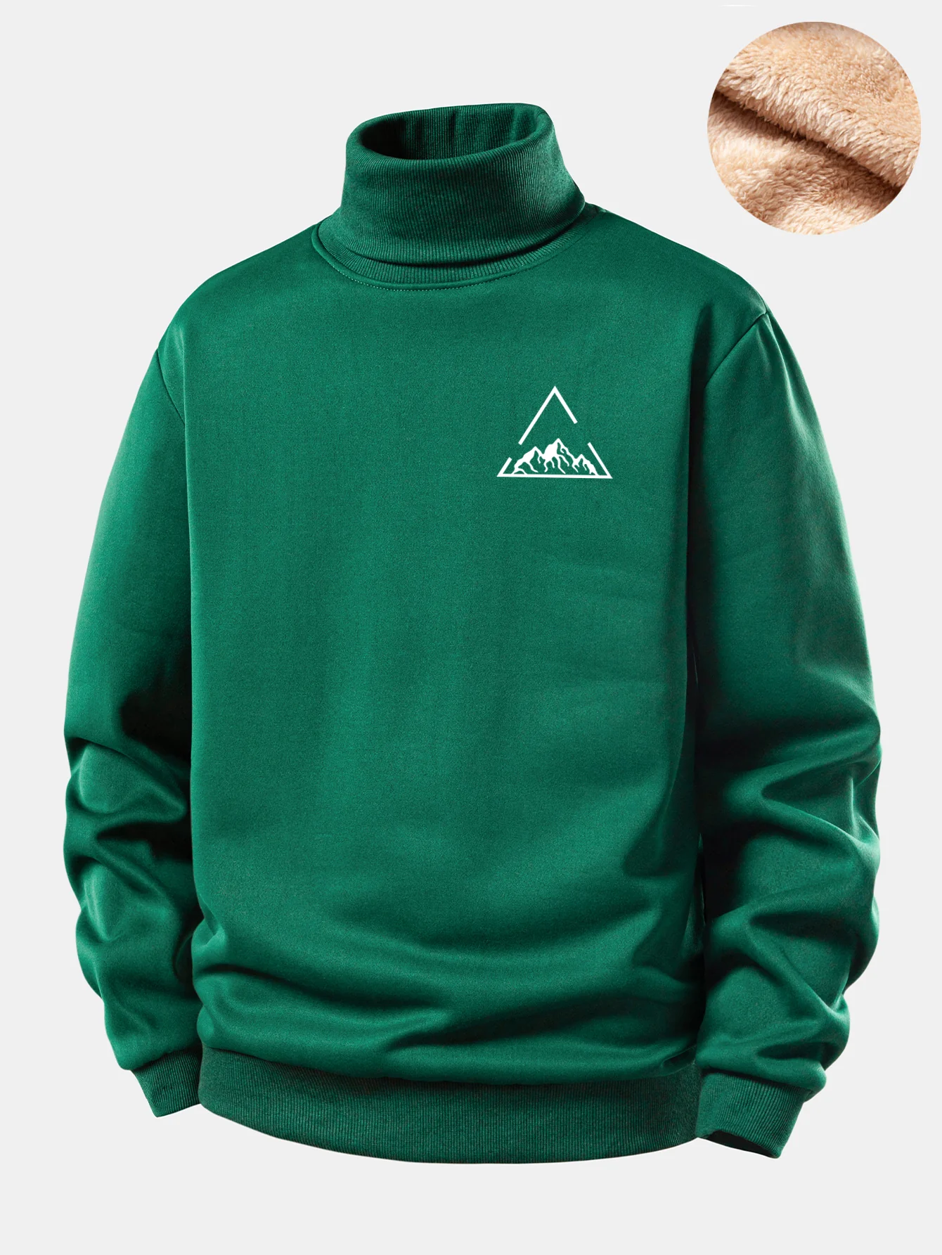 Mountain Print Teddy Fleece Lined Turtle Neck Sweatshirt - Image 3