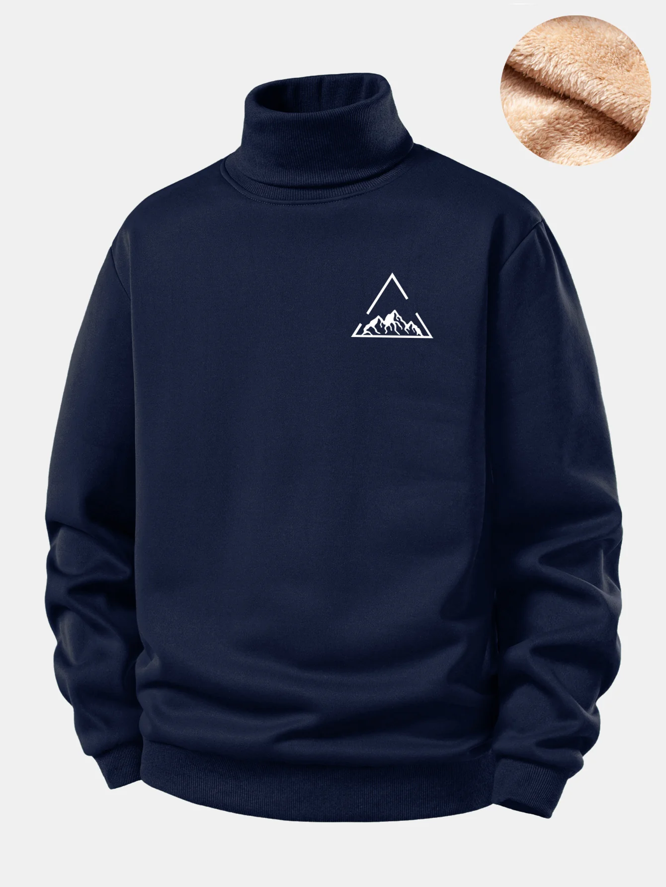 Mountain Print Teddy Fleece Lined Turtle Neck Sweatshirt - Image 5