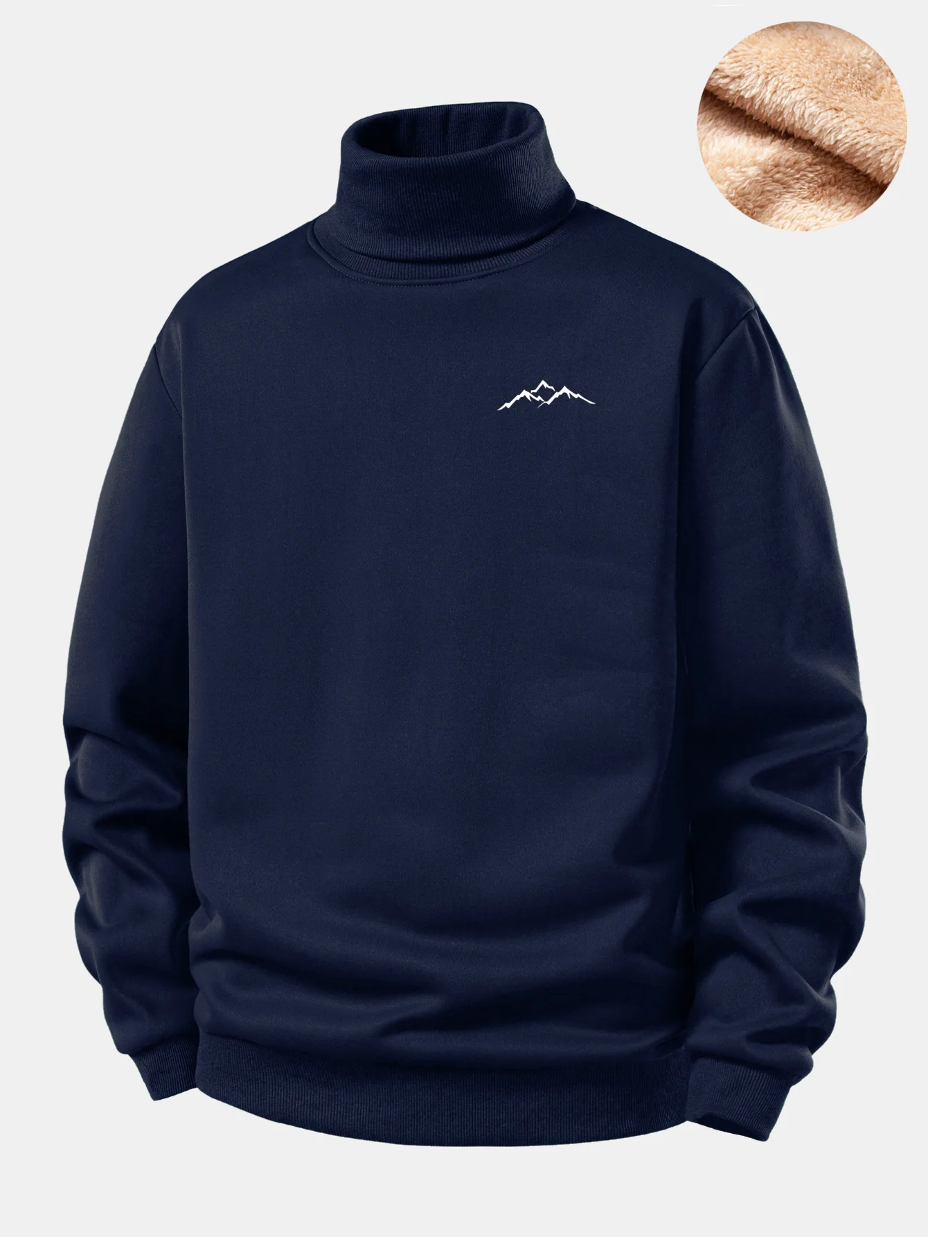 Mountain Print Teddy Fleece Lined Turtle Neck Sweatshirt - Image 2