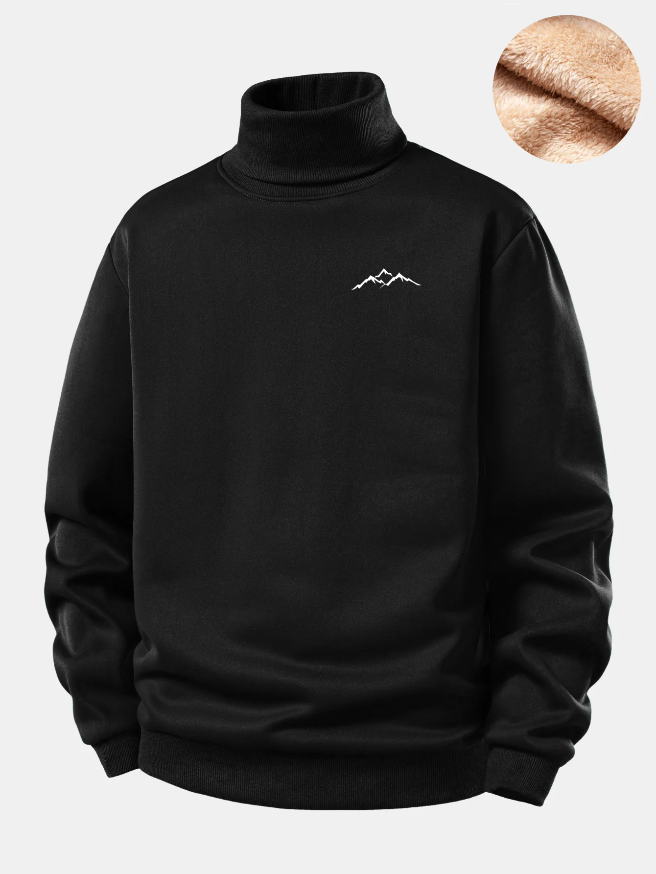Mountain Print Teddy Fleece Lined Turtle Neck Sweatshirt - Image 3