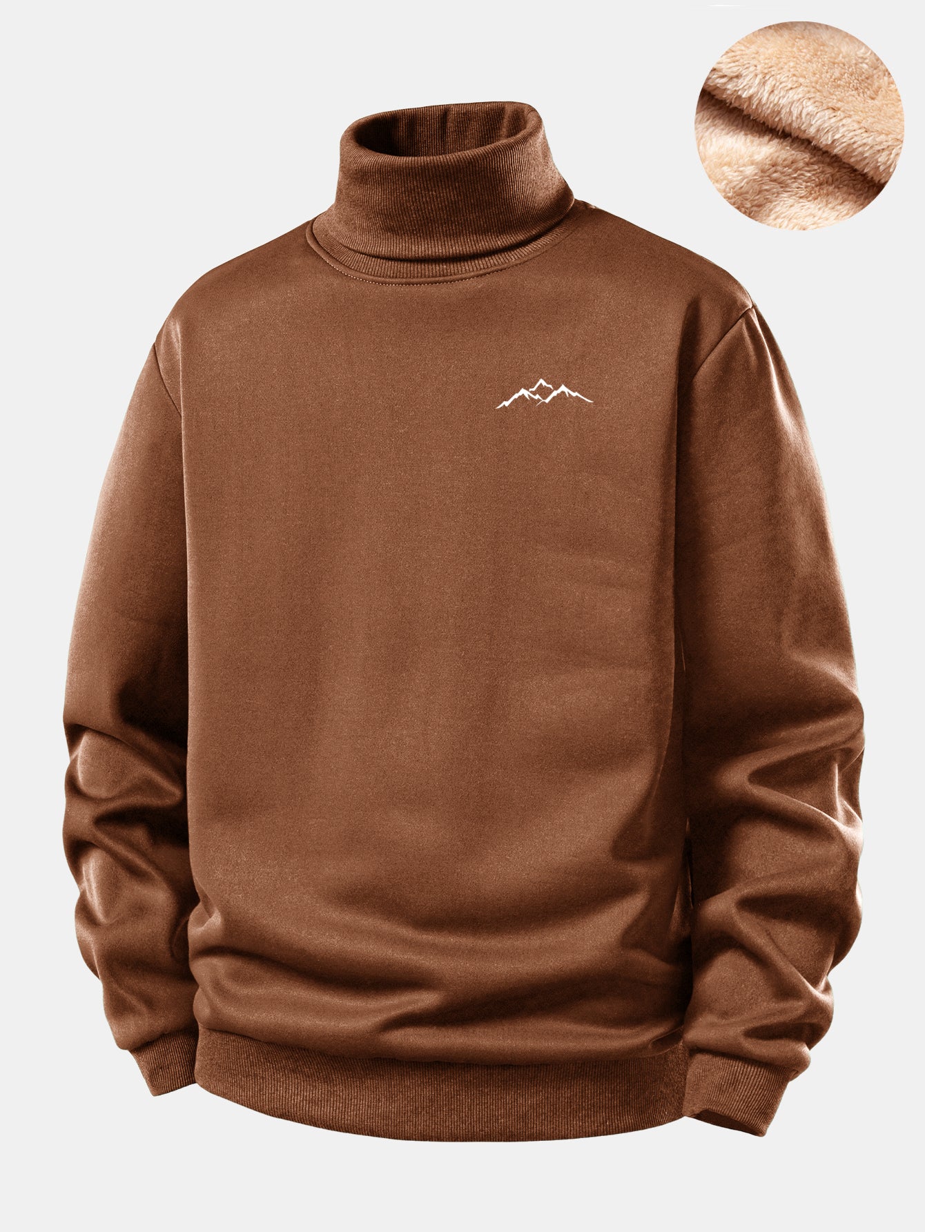 Mountain Print Teddy Fleece Lined Turtle Neck Sweatshirt - Image 4