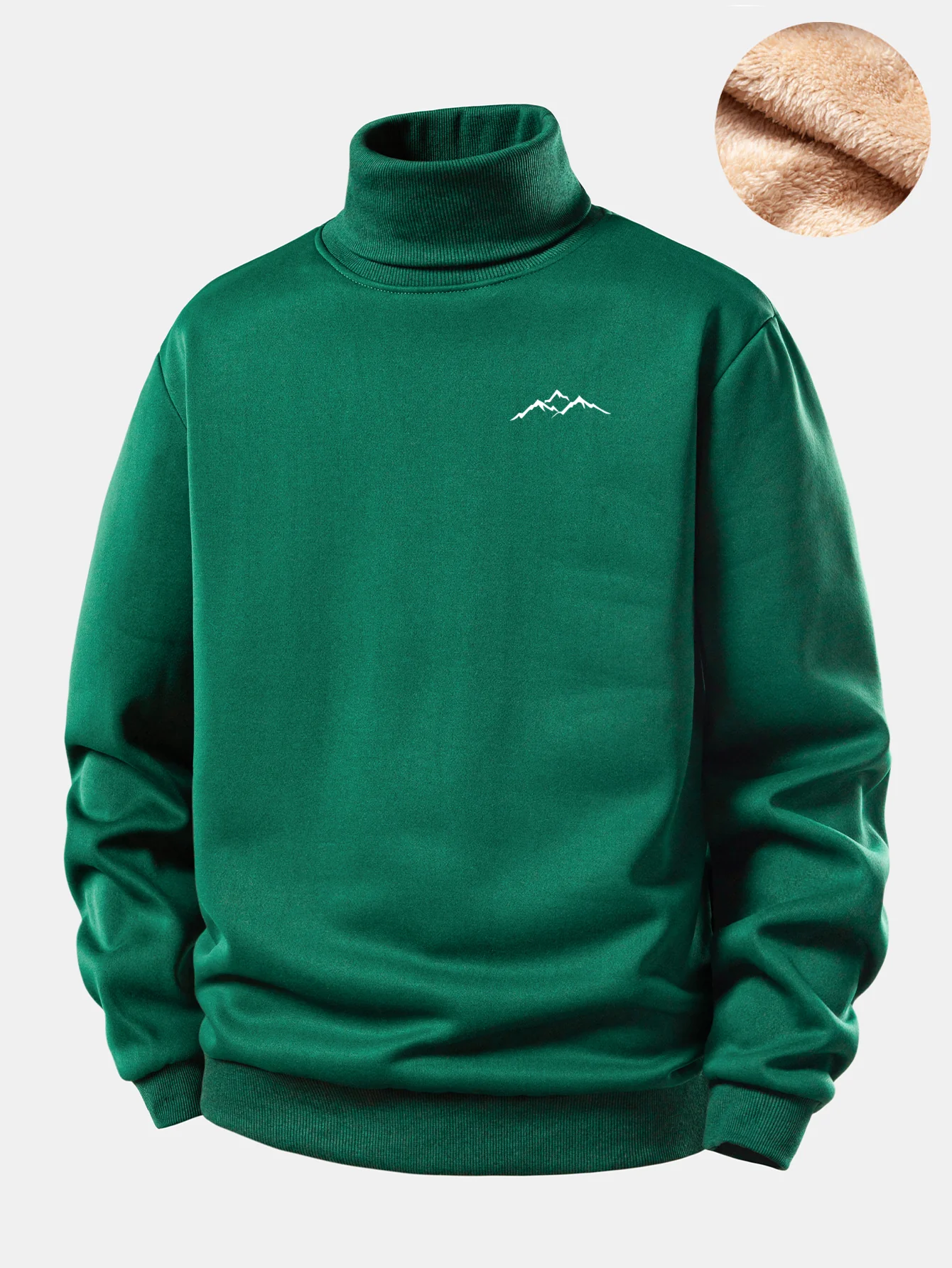 Mountain Print Teddy Fleece Lined Turtle Neck Sweatshirt - Image 5