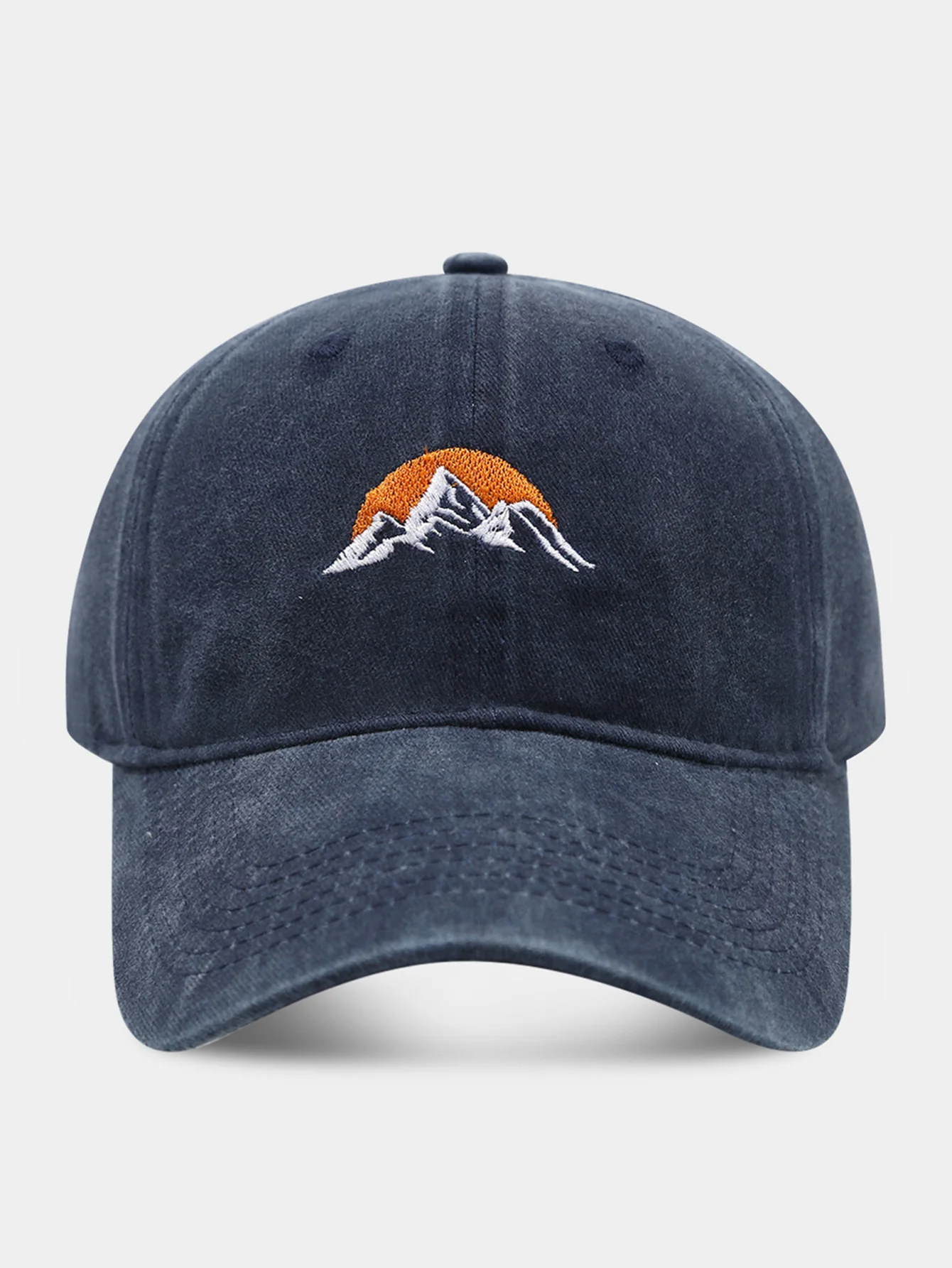 Baseballkappe mit besticktem Bergsonnenuntergang, gewaschen und im Used-Look - Image 3