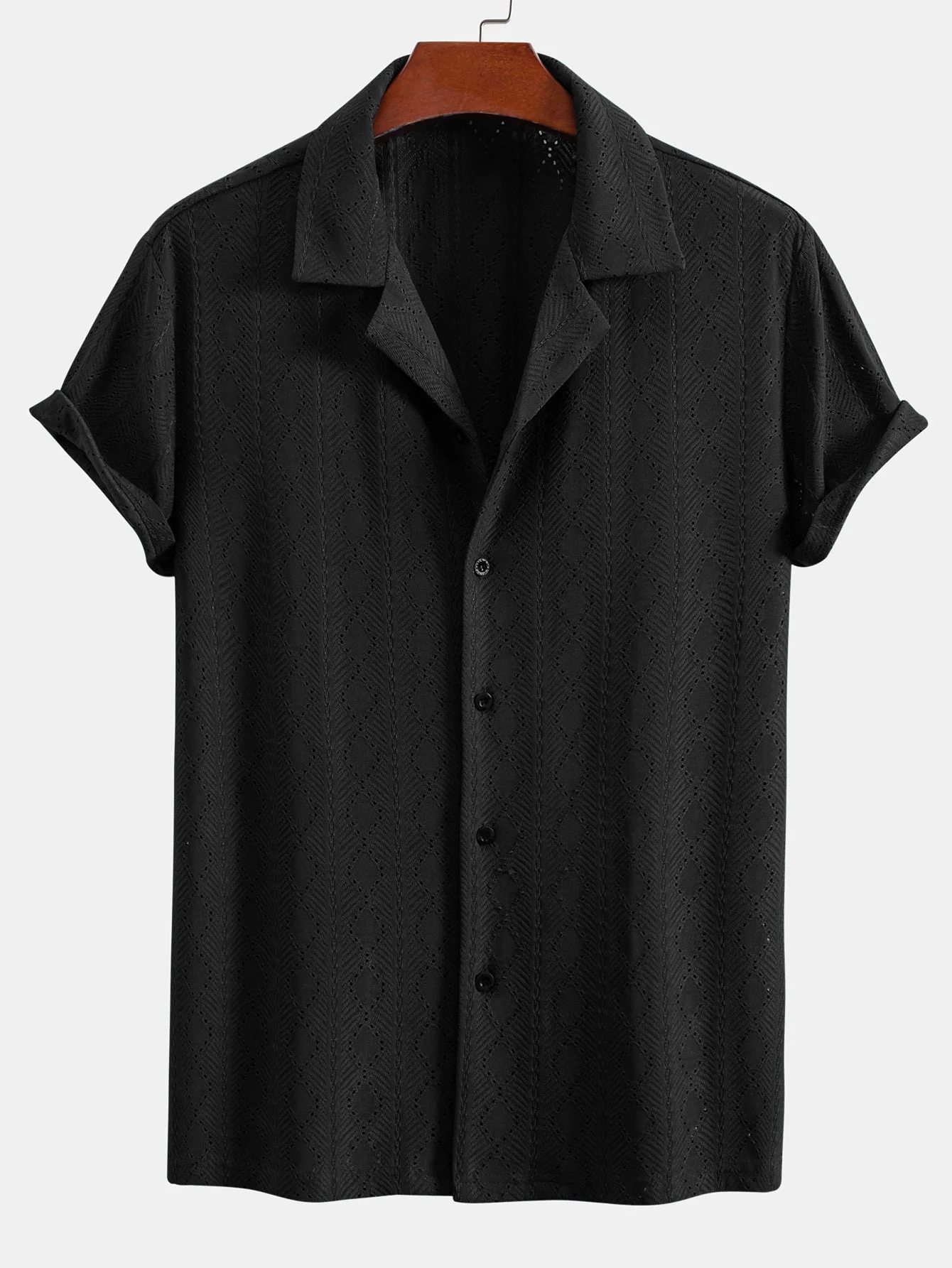 Muscle Fit Diamantstruktur Cuban Shirt - Image 5