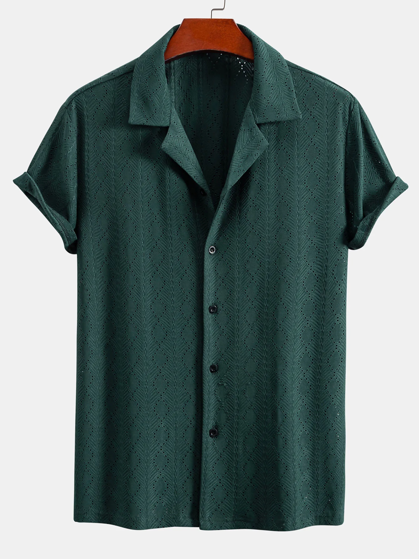 Muscle Fit Diamantstruktur Cuban Shirt - Image 3