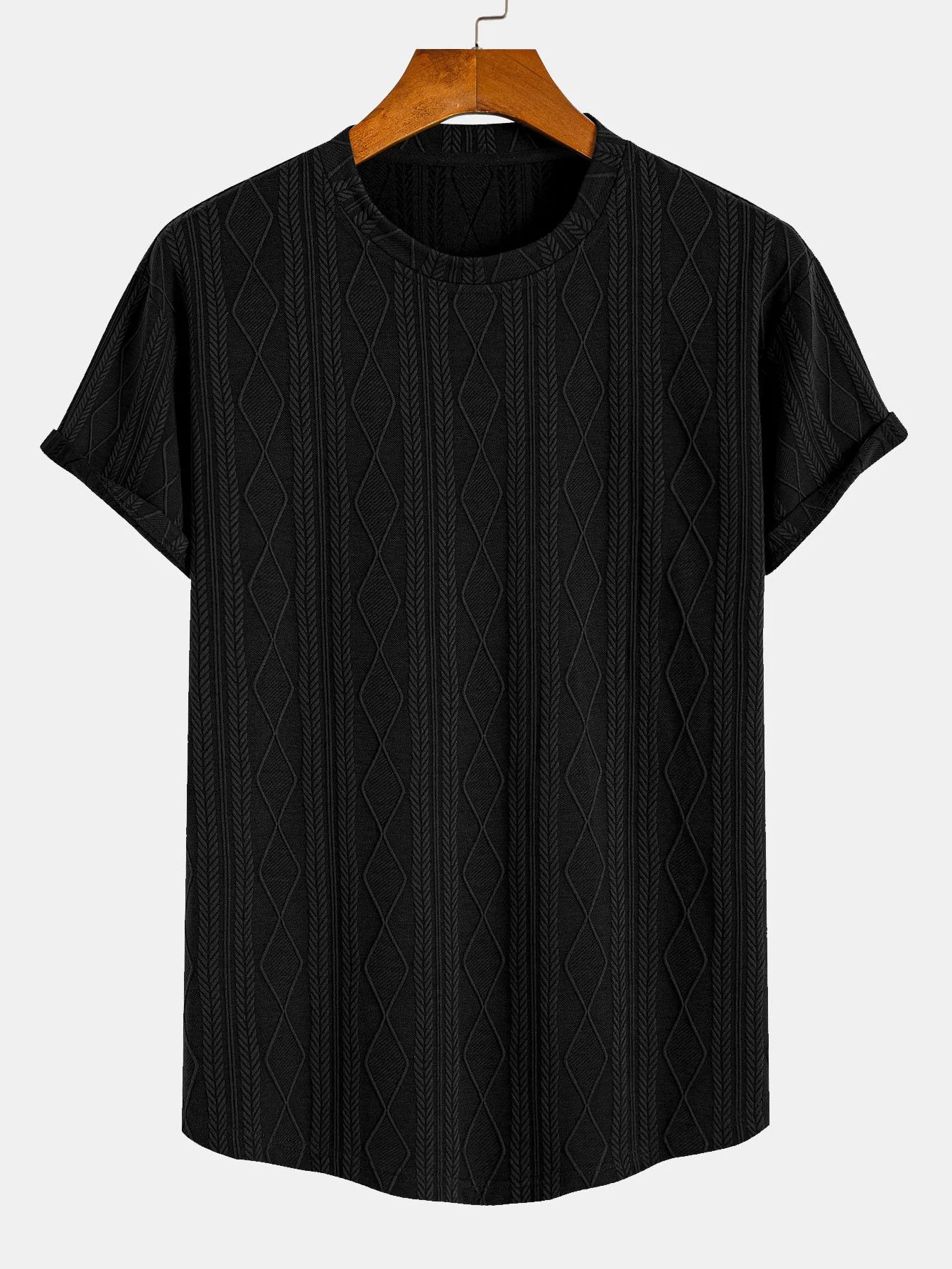 Muscle Fit Geometrisches Rhombus Jacquard Bogen Saum T-Shirt - Image 5