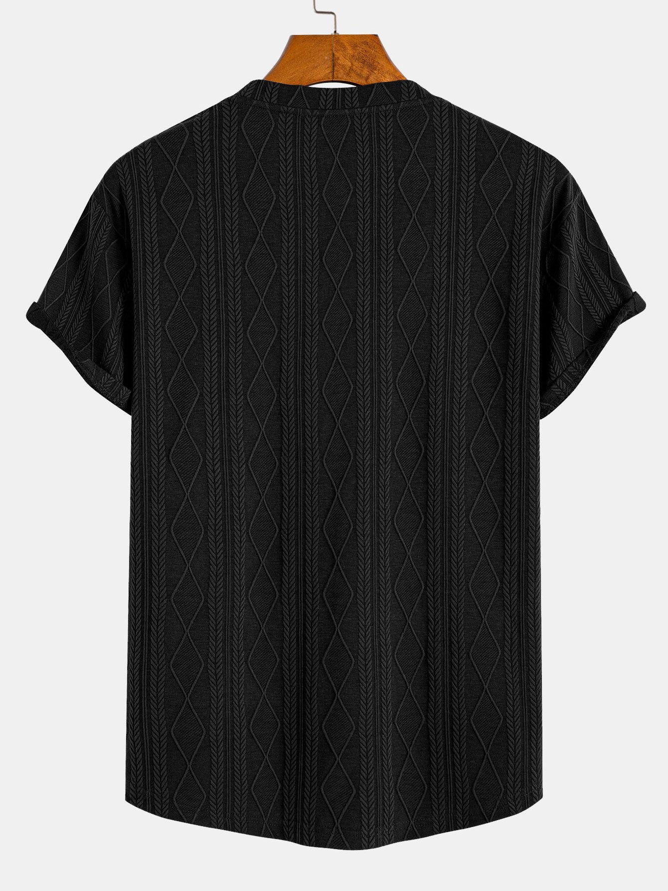 Muscle Fit Geometrisches Rhombus Jacquard Bogen Saum T-Shirt - Image 6