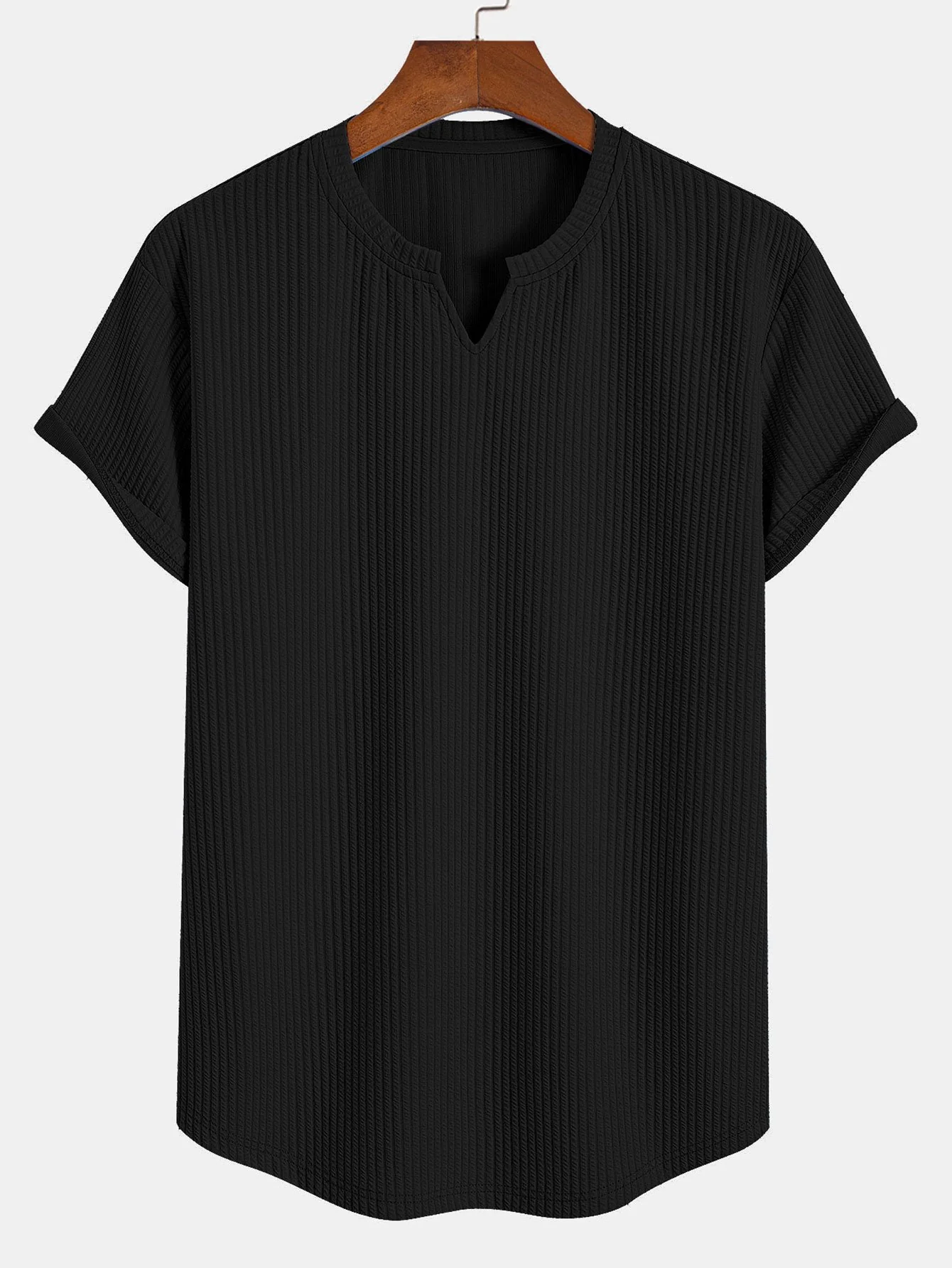 Muscle Fit Notch Ribbed Arc Hem T-Shirt & Drawstring Ribbed Shorts - Image 7