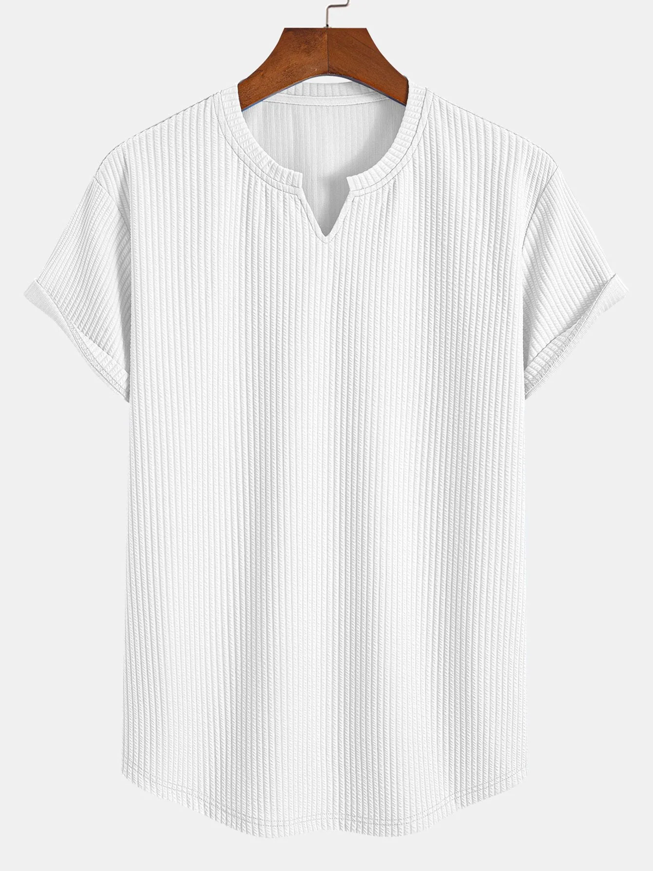 Muscle Fit Notch Ribbed Arc Hem T-Shirt & Drawstring Ribbed Shorts - Image 8