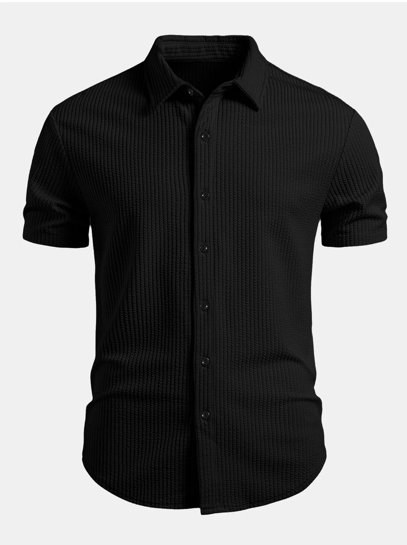 Muscle Fit Ribbed Button Up Shirt - Image 3