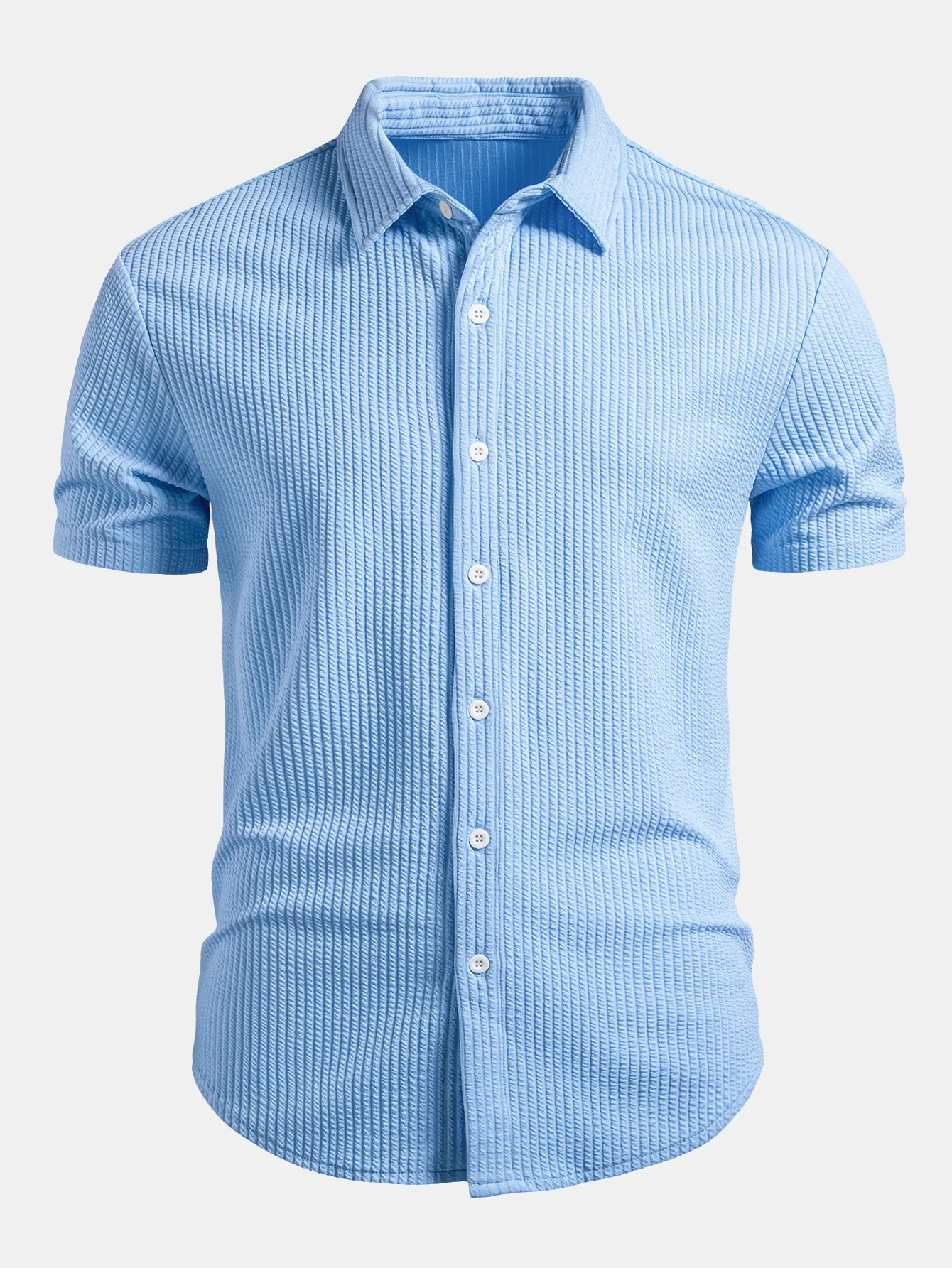 Muscle Fit Ribbed Button Up Shirt - Image 5