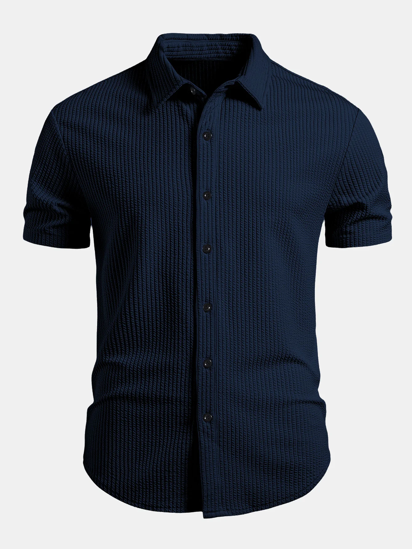 Muscle Fit Ribbed Button Up Shirt - Image 7