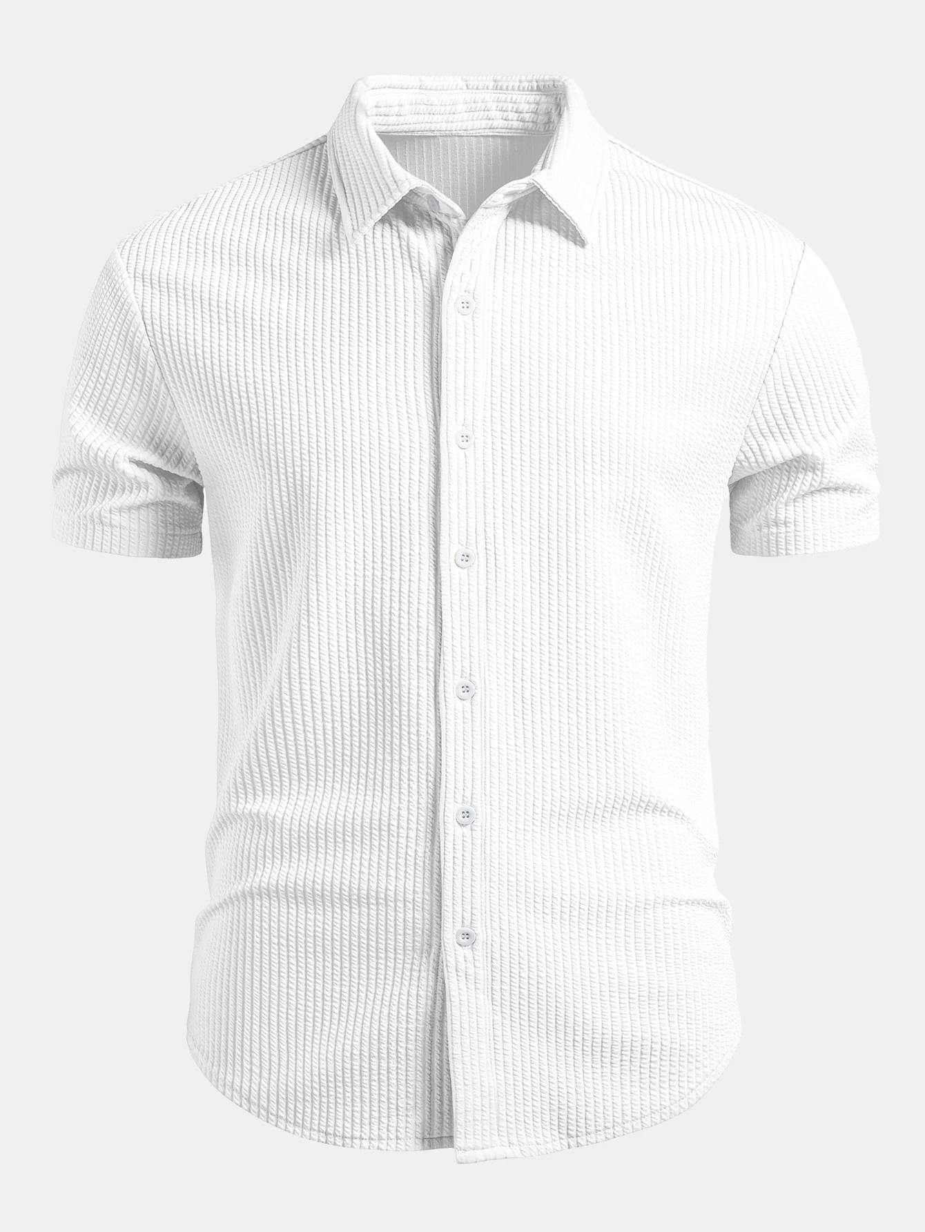 Muscle Fit Ribbed Button Up Shirt - Image 9