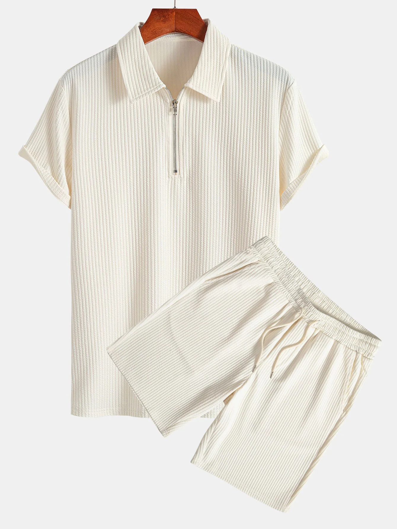Muscle Fit Ripp-Polo mit halbem Reißverschluss & Shorts - Image 3