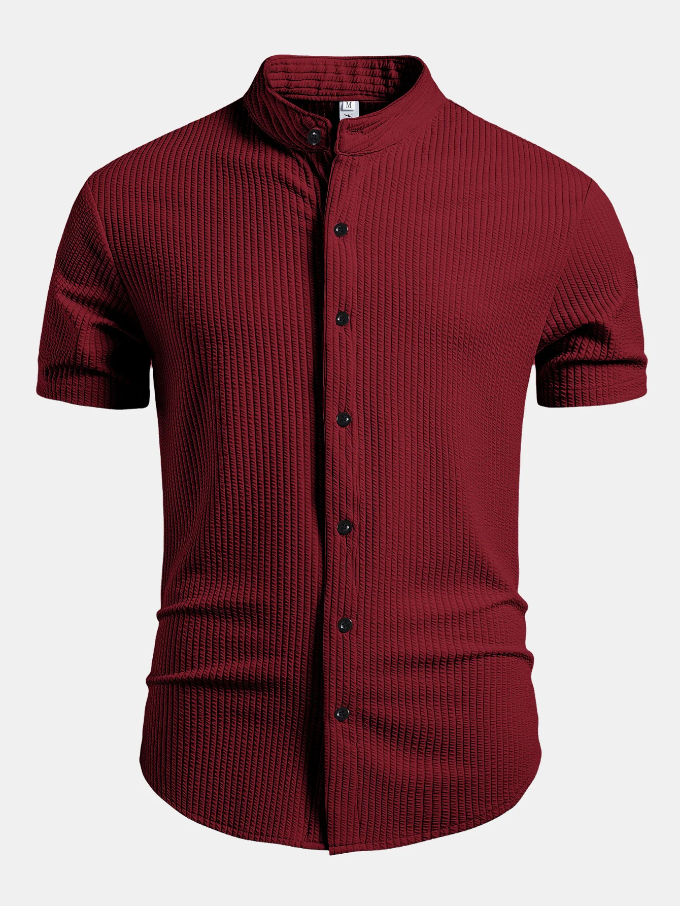Muscle Fit Ribbed Stand Collar Shirt - Image 11