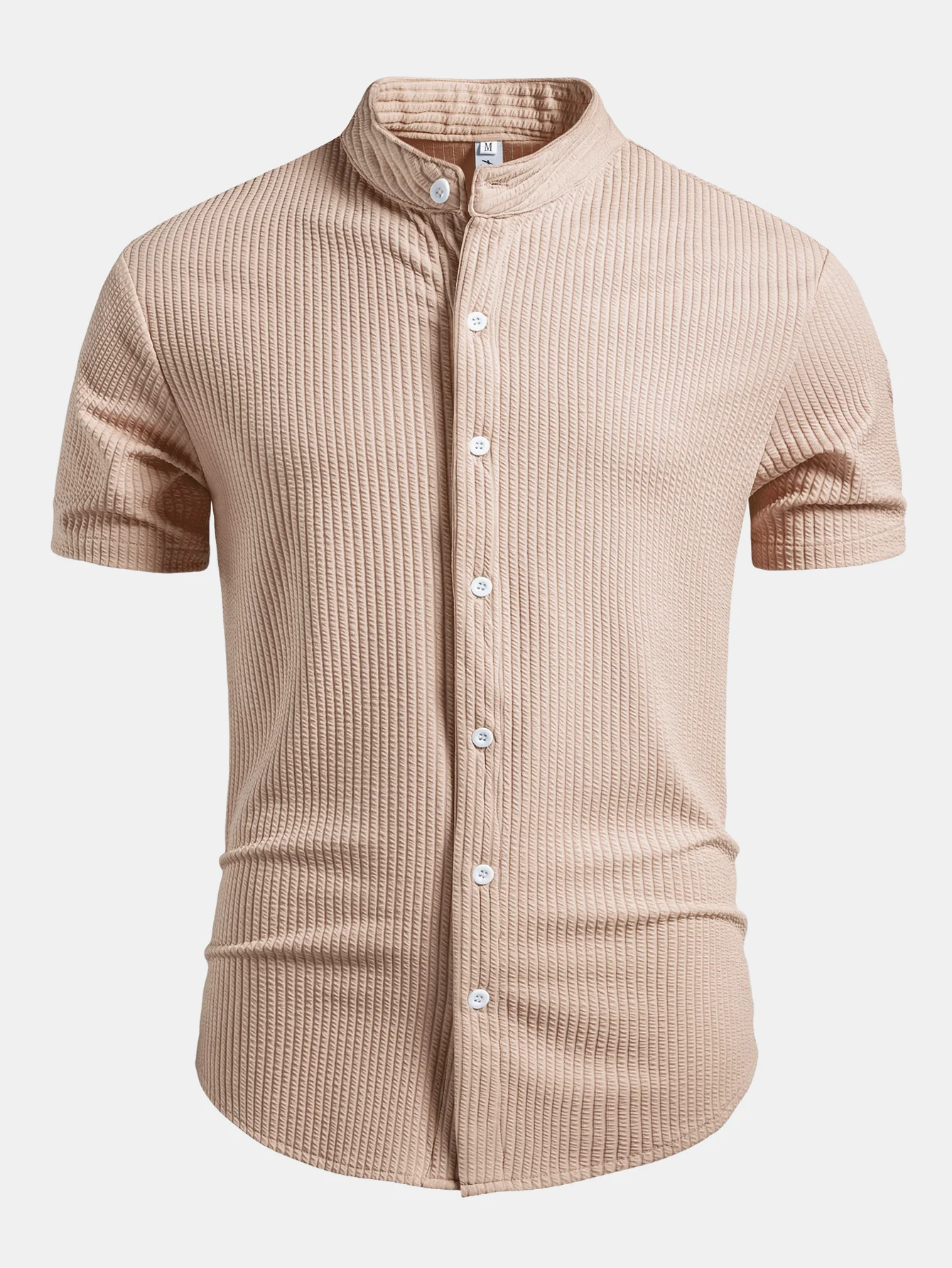 Muscle Fit Ribbed Stand Collar Shirt - Image 13