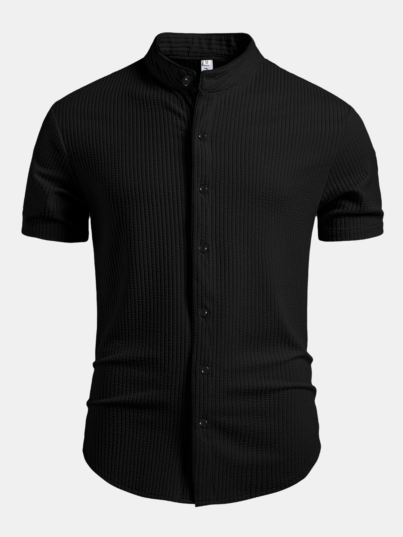 Muscle Fit Ribbed Stand Collar Shirt - Image 3