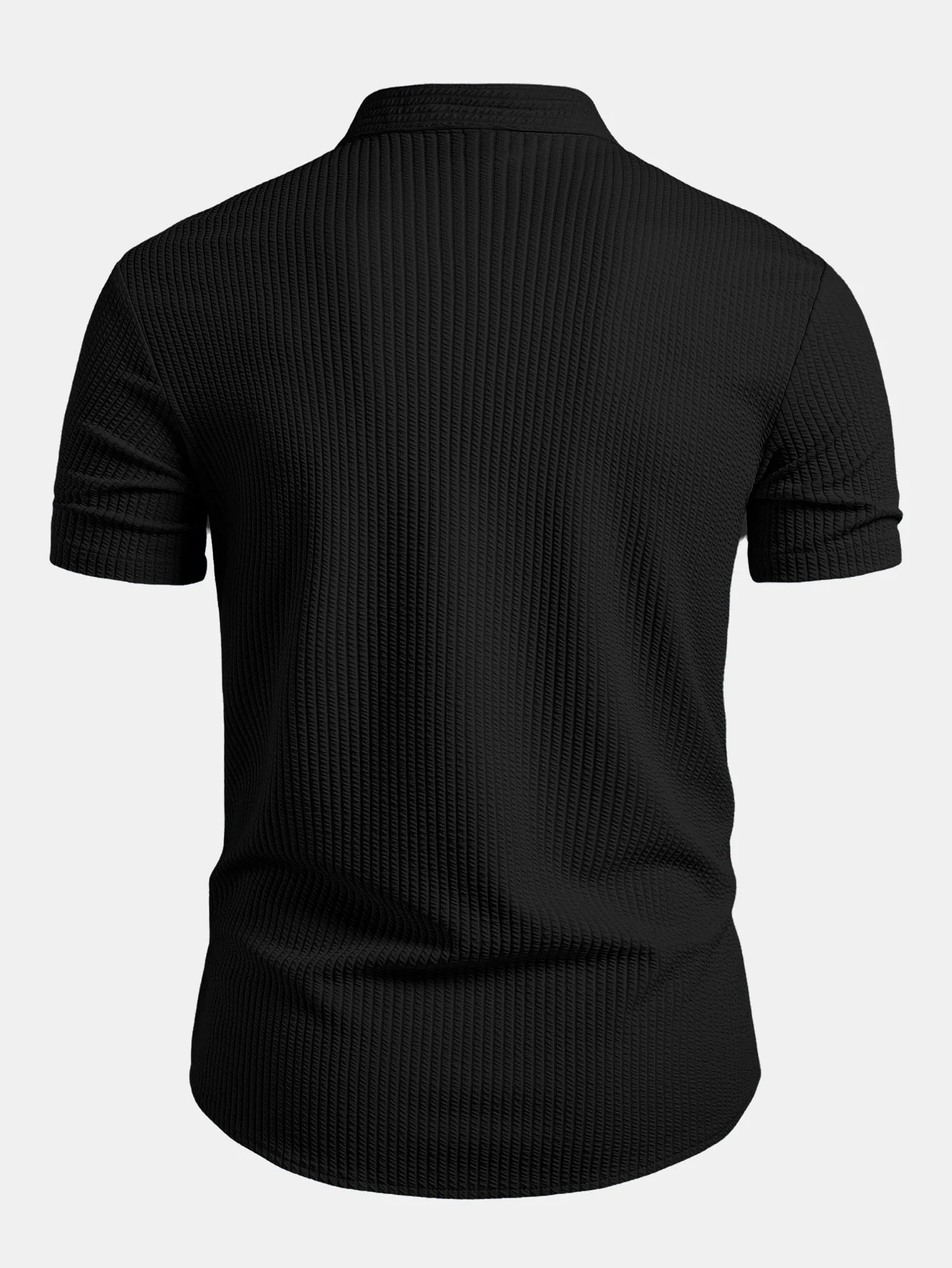 Muscle Fit Ribbed Stand Collar Shirt - Image 4