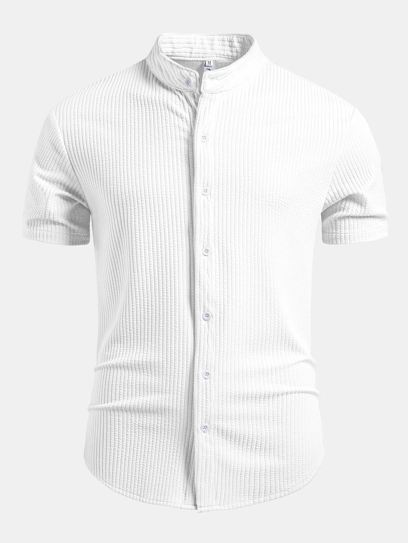 Muscle Fit Ribbed Stand Collar Shirt - Image 5