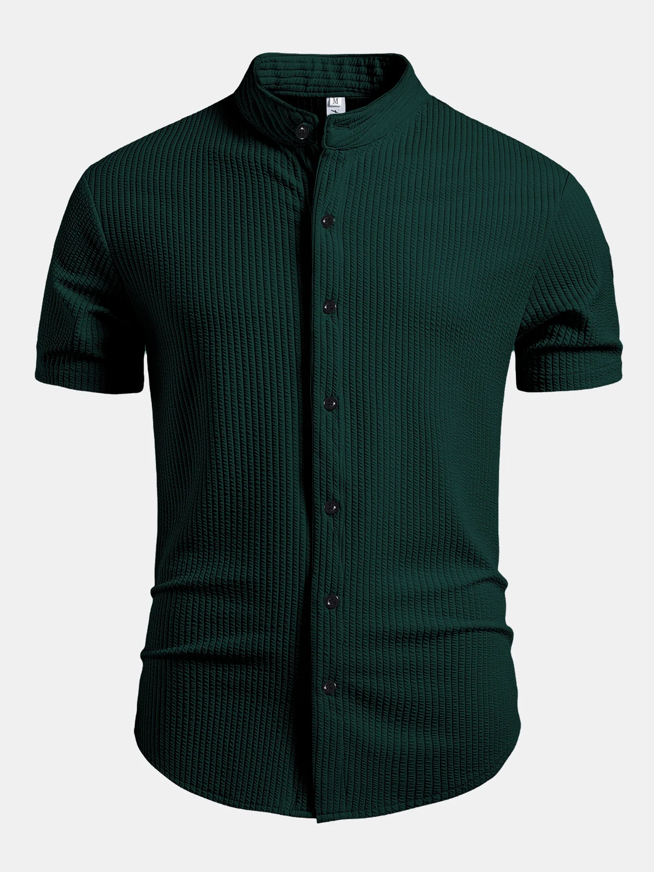 Muscle Fit Ribbed Stand Collar Shirt - Image 7