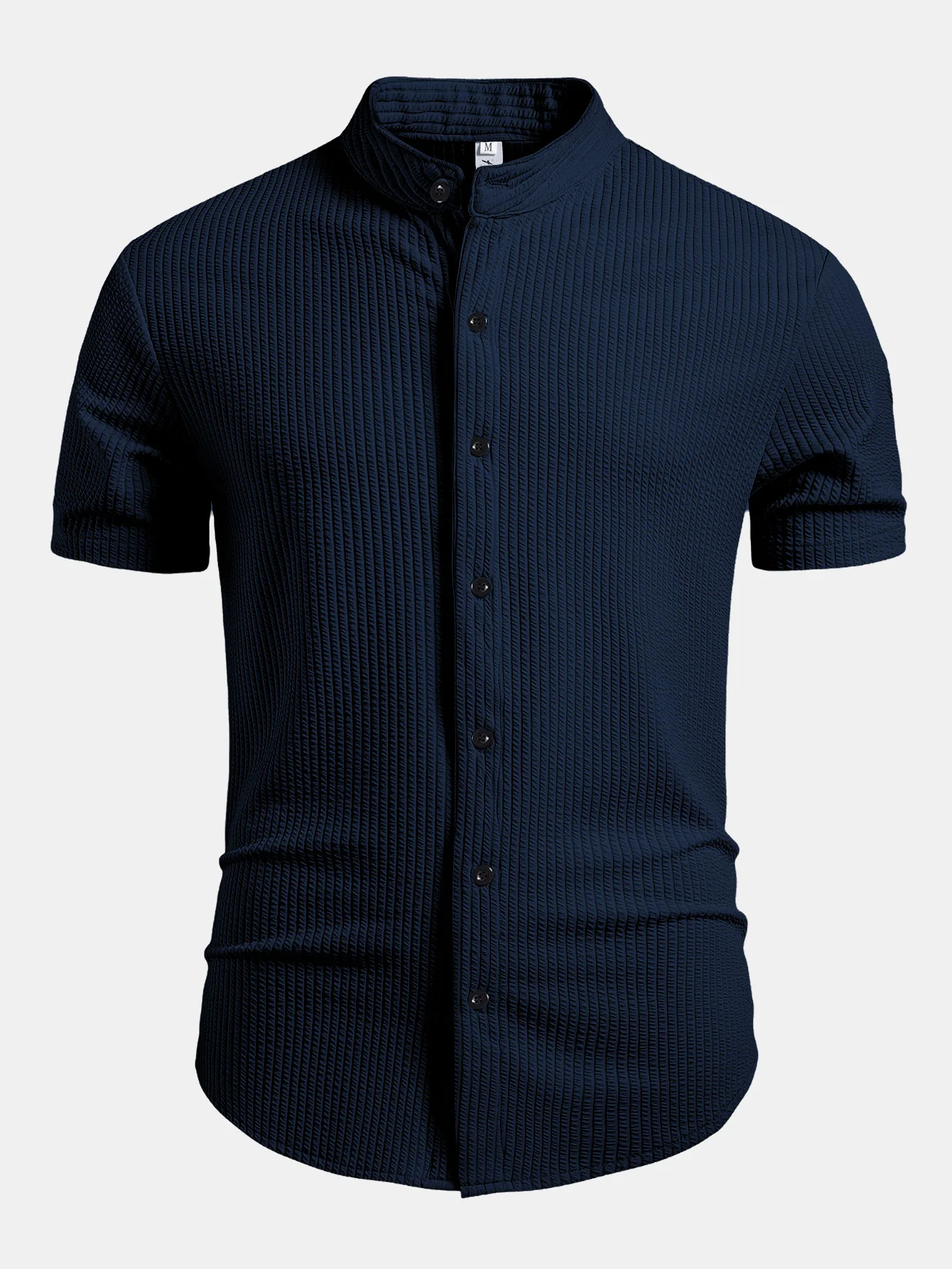 Muscle Fit Ribbed Stand Collar Shirt - Image 9