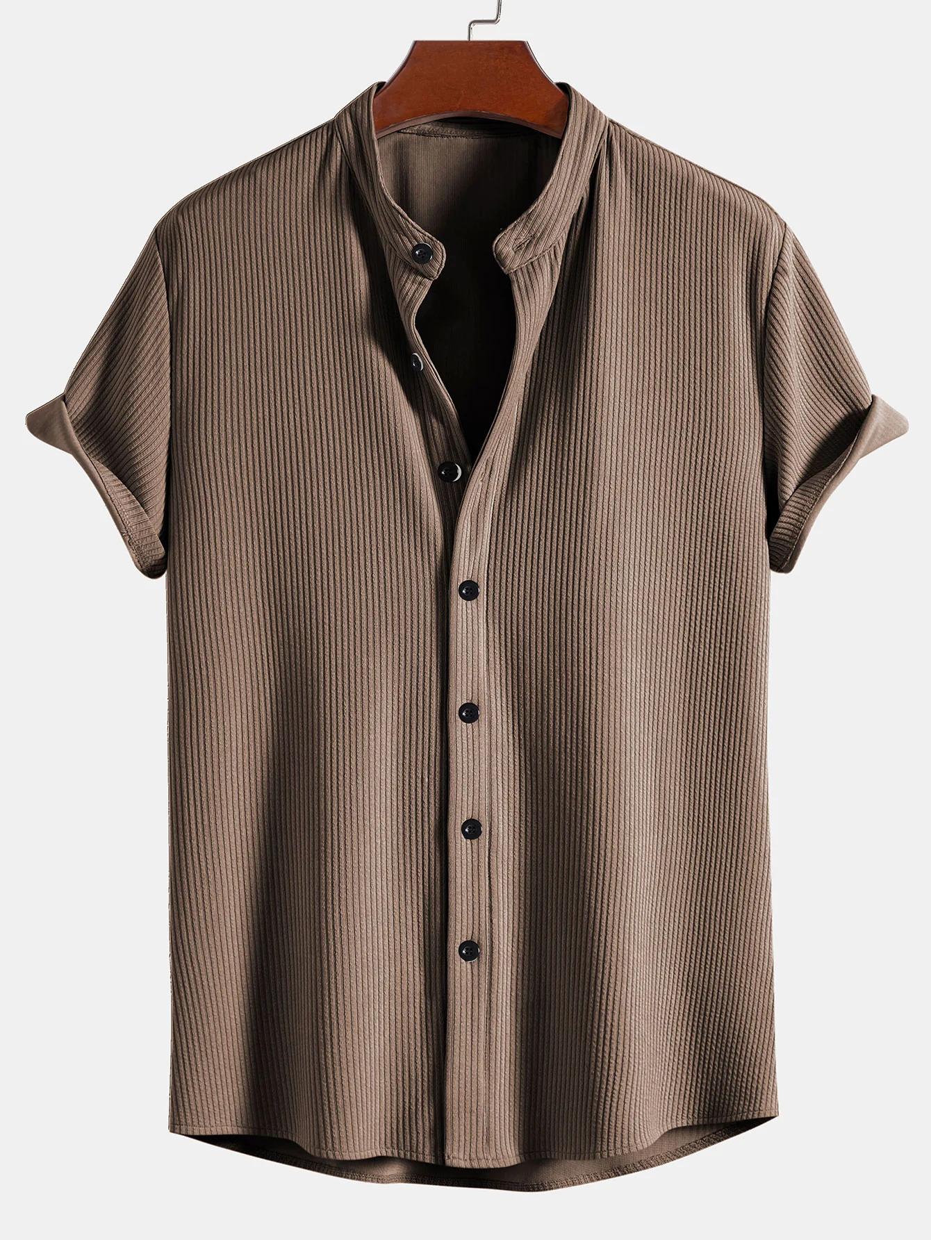 Muscle Fit Stehkragen Rippenshirt - Image 2