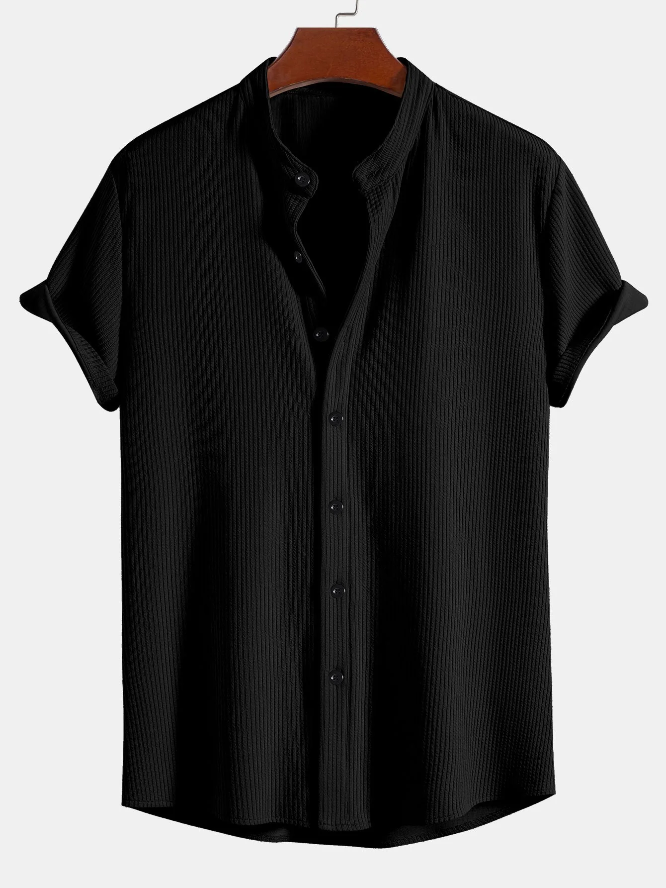 Muscle Fit Stehkragen Rippenshirt - Image 3