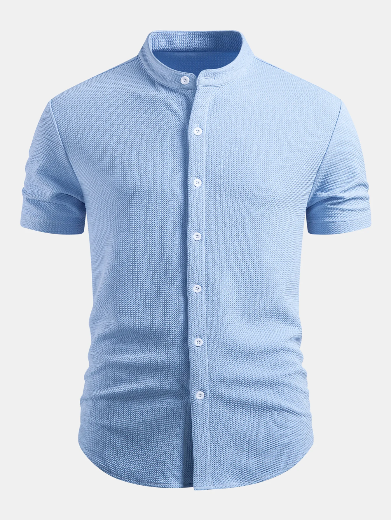 Muscle Fit Textured Stand Collar Shirt