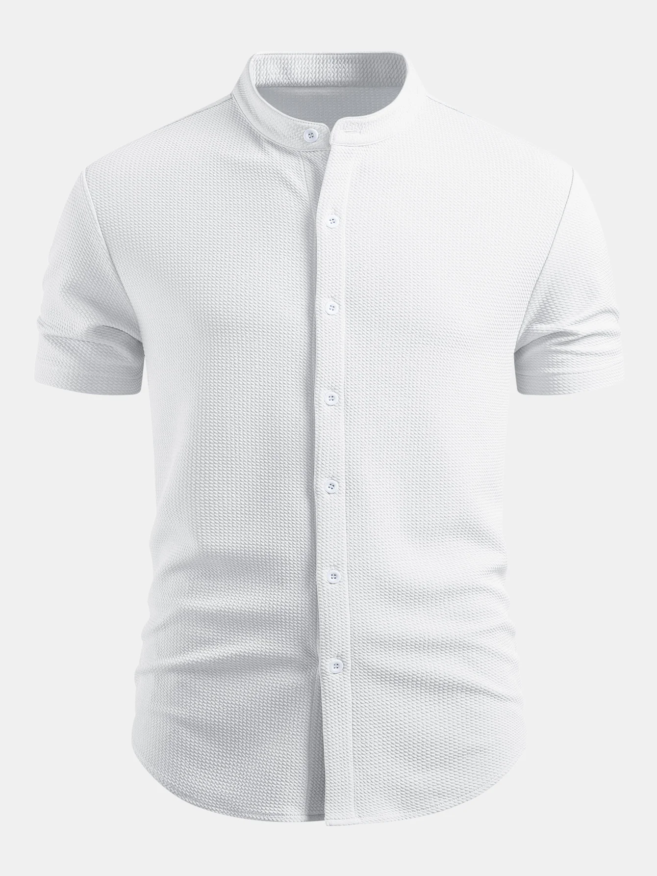 Muscle Fit Textured Stand Collar Shirt - Image 5