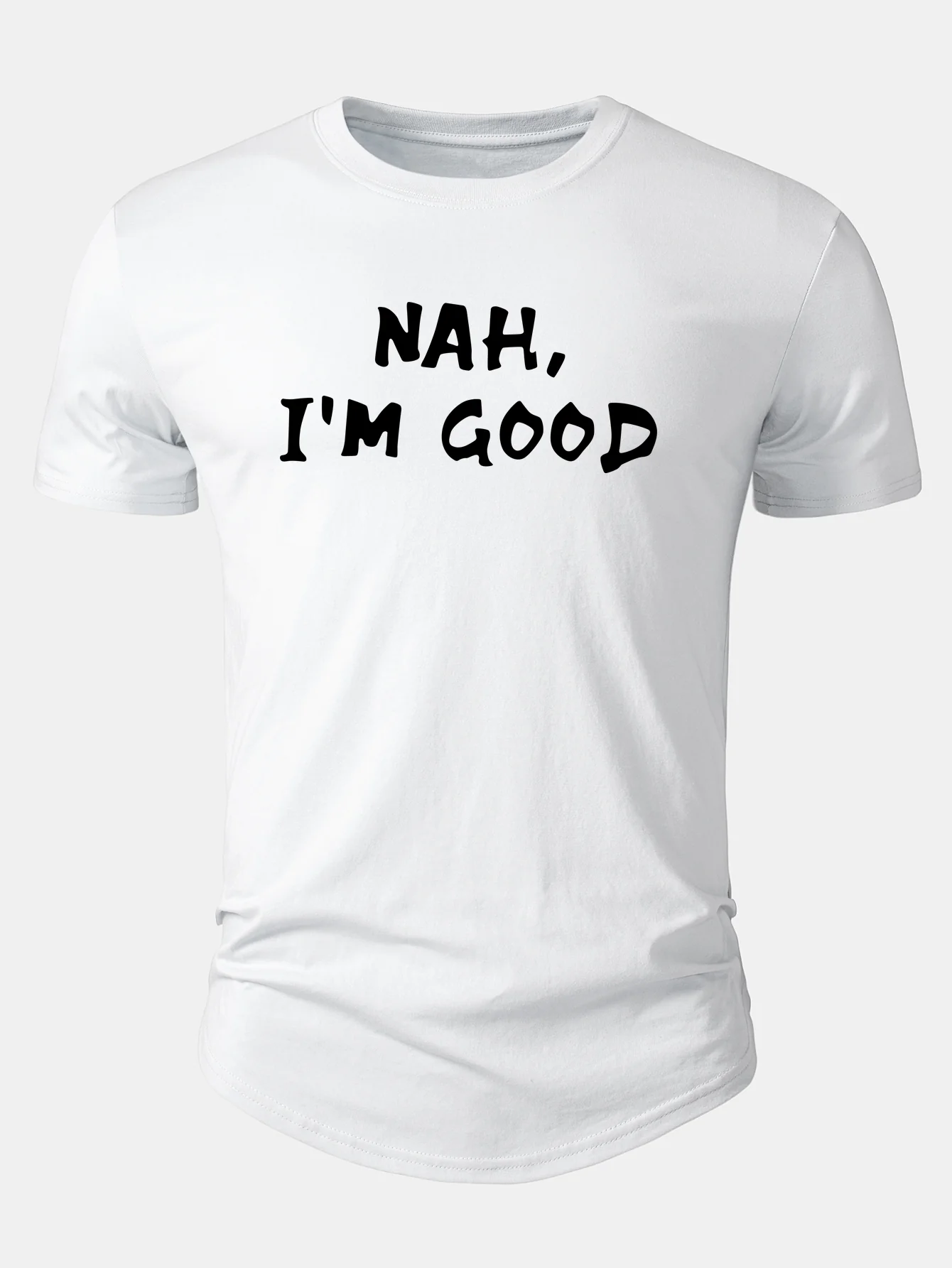 Nah I'm Good Print Cotton Arc Hem T-Shirt - Image 5