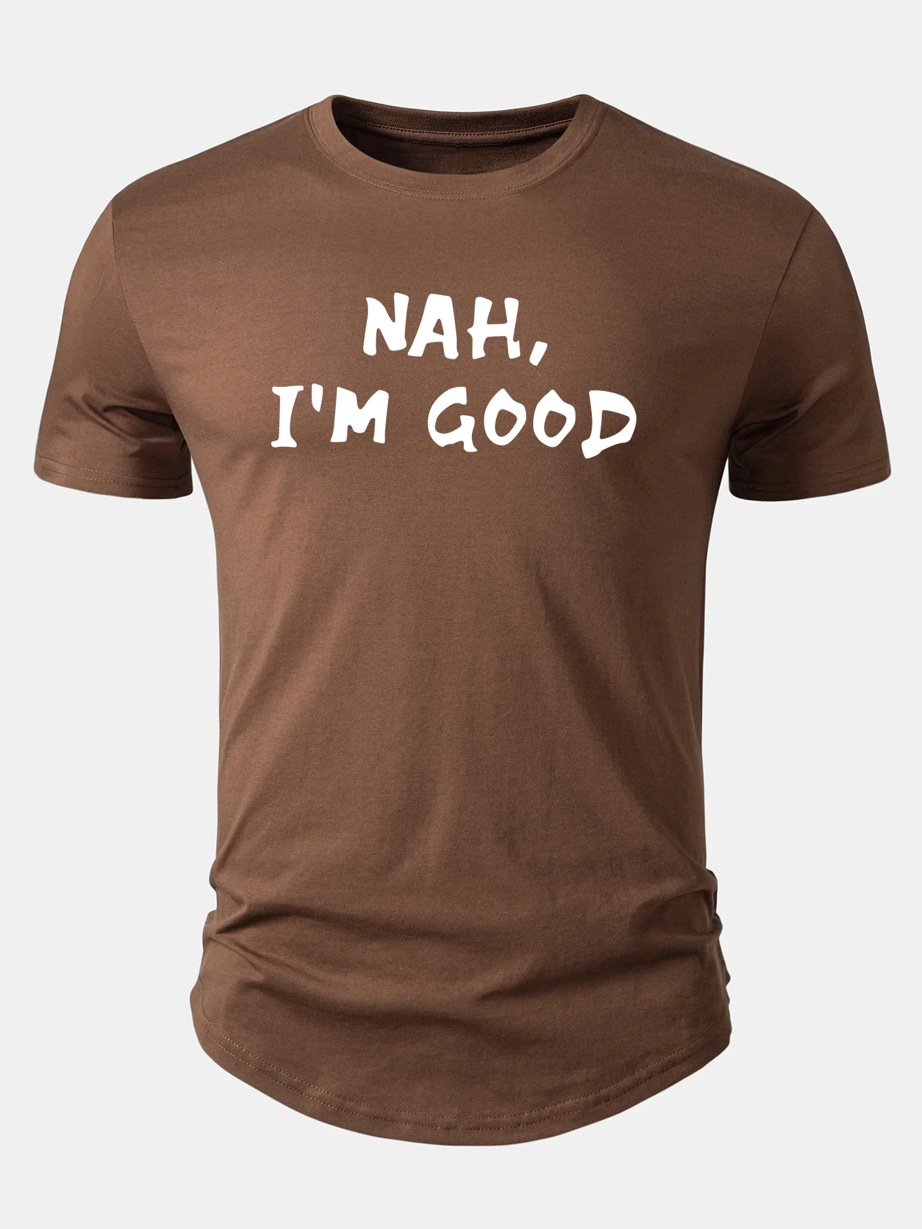Nah I'm Good Print Cotton Arc Hem T-Shirt - Image 7