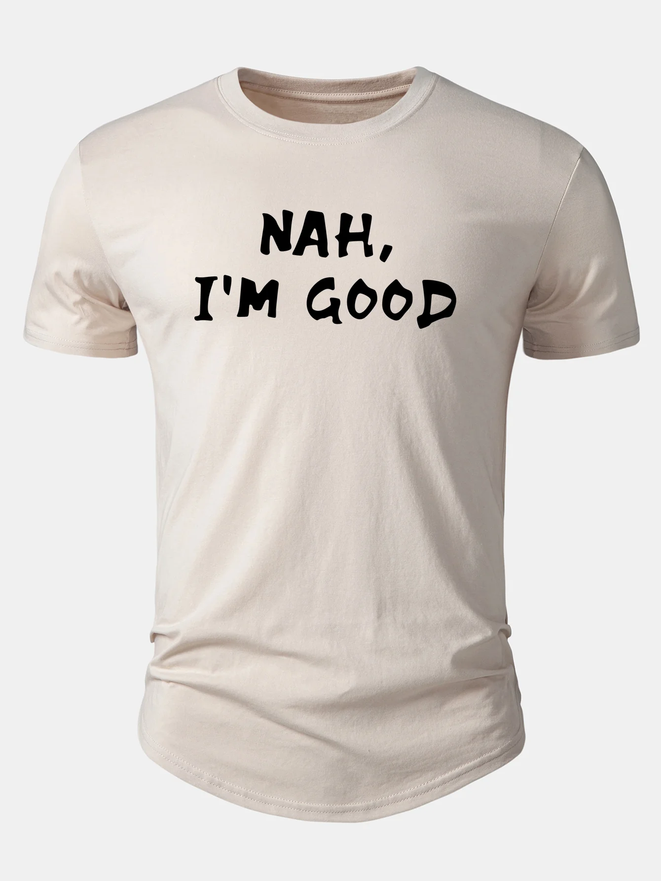 Nah I'm Good Print Cotton Arc Hem T-Shirt - Image 9