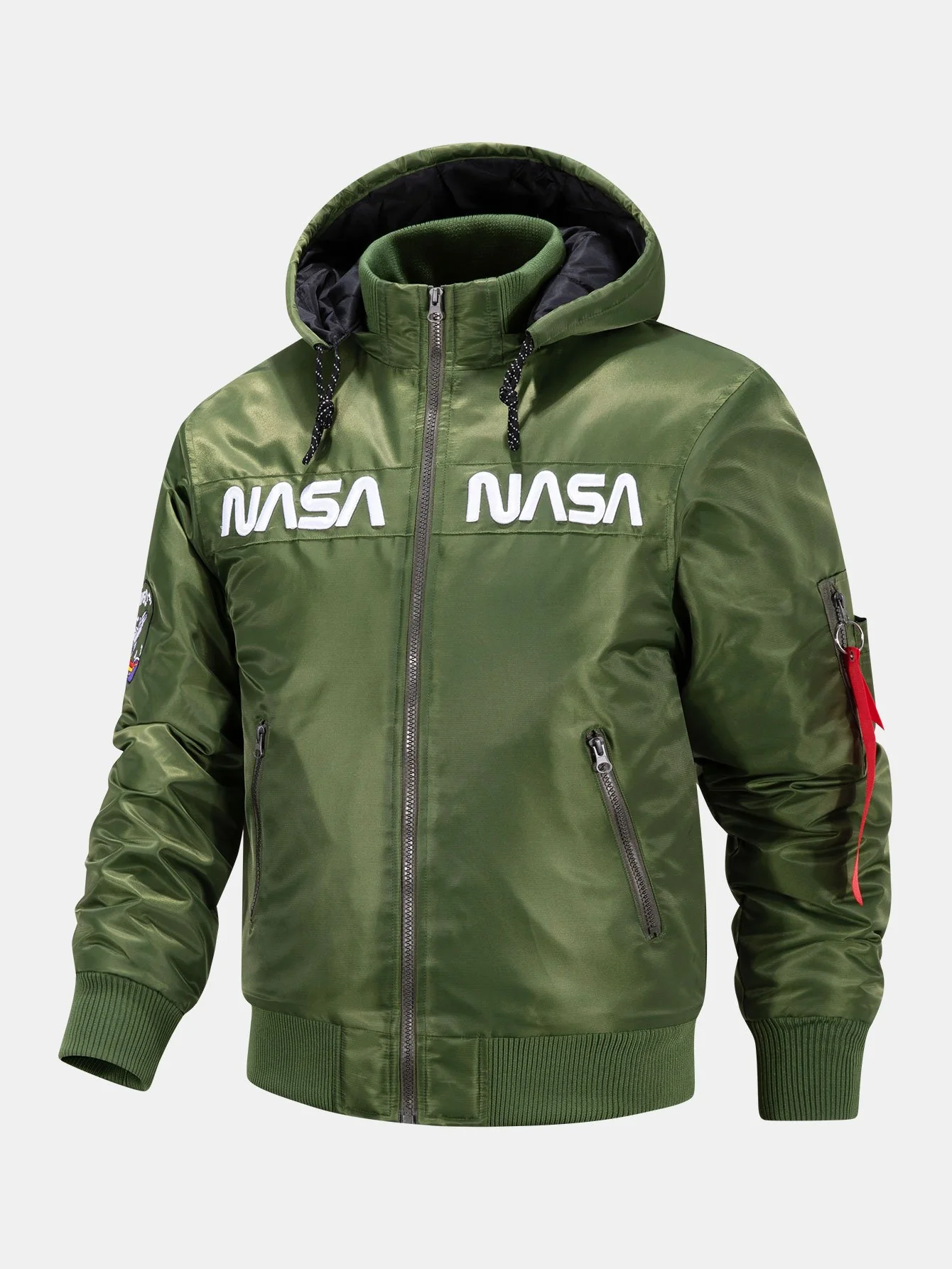NASA Stickerei gesteppte gefütterte abnehmbare Kapuzen-Bomberjacke - Image 3