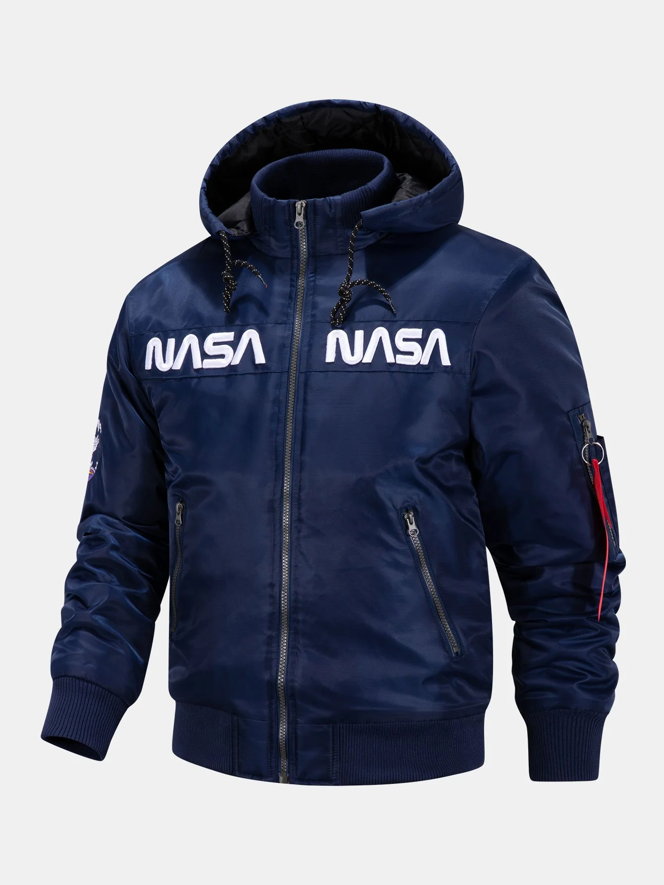 NASA Stickerei gesteppte gefütterte abnehmbare Kapuzen-Bomberjacke - Image 4