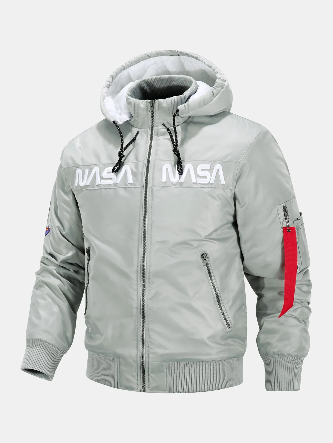 NASA Stickerei gesteppte gefütterte abnehmbare Kapuzen-Bomberjacke - Image 5