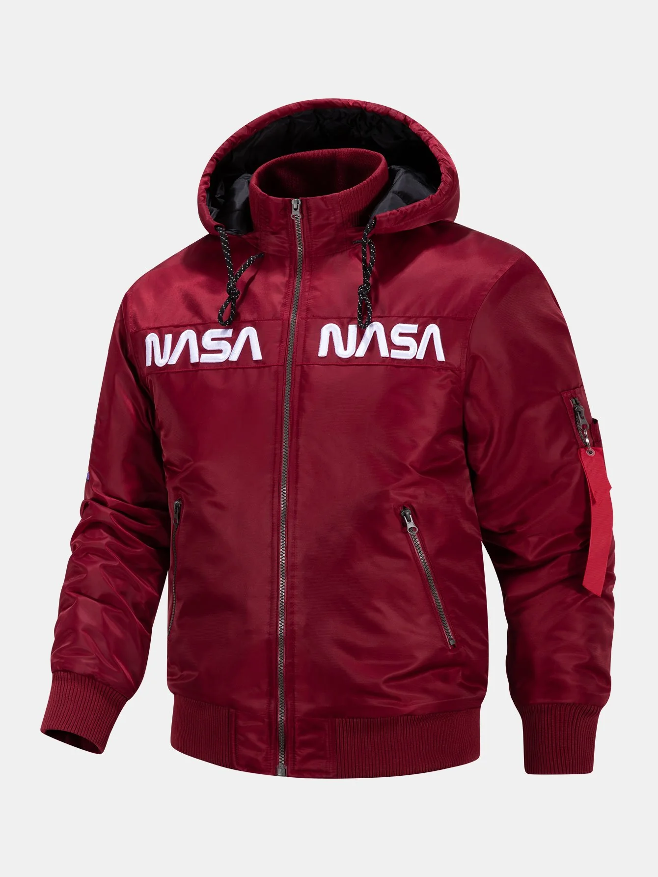 NASA Stickerei gesteppte gefütterte abnehmbare Kapuzen-Bomberjacke - Image 6