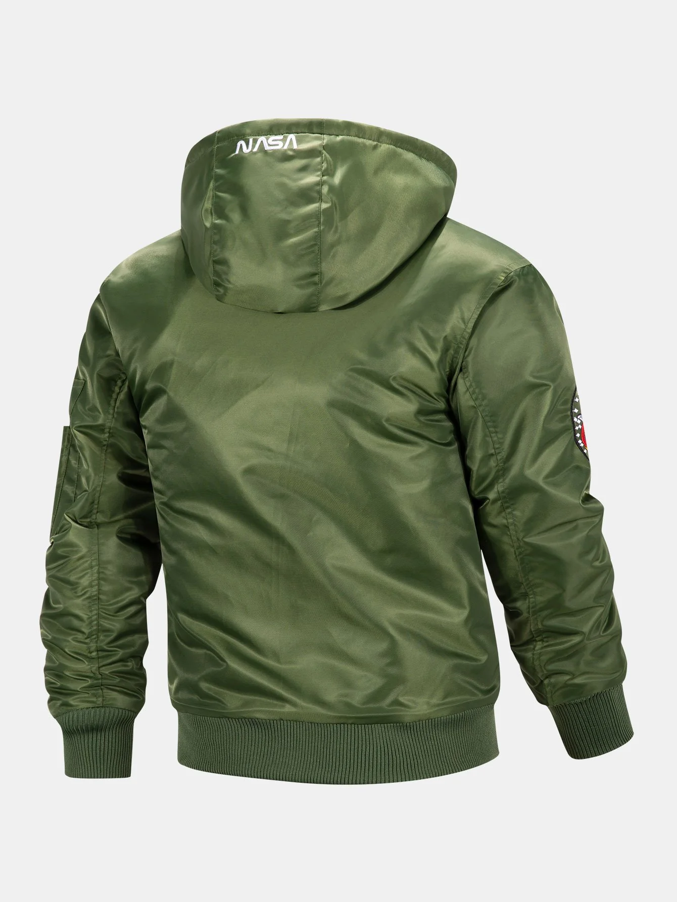 NASA Stickerei gesteppte gefütterte abnehmbare Kapuzen-Bomberjacke - Image 7