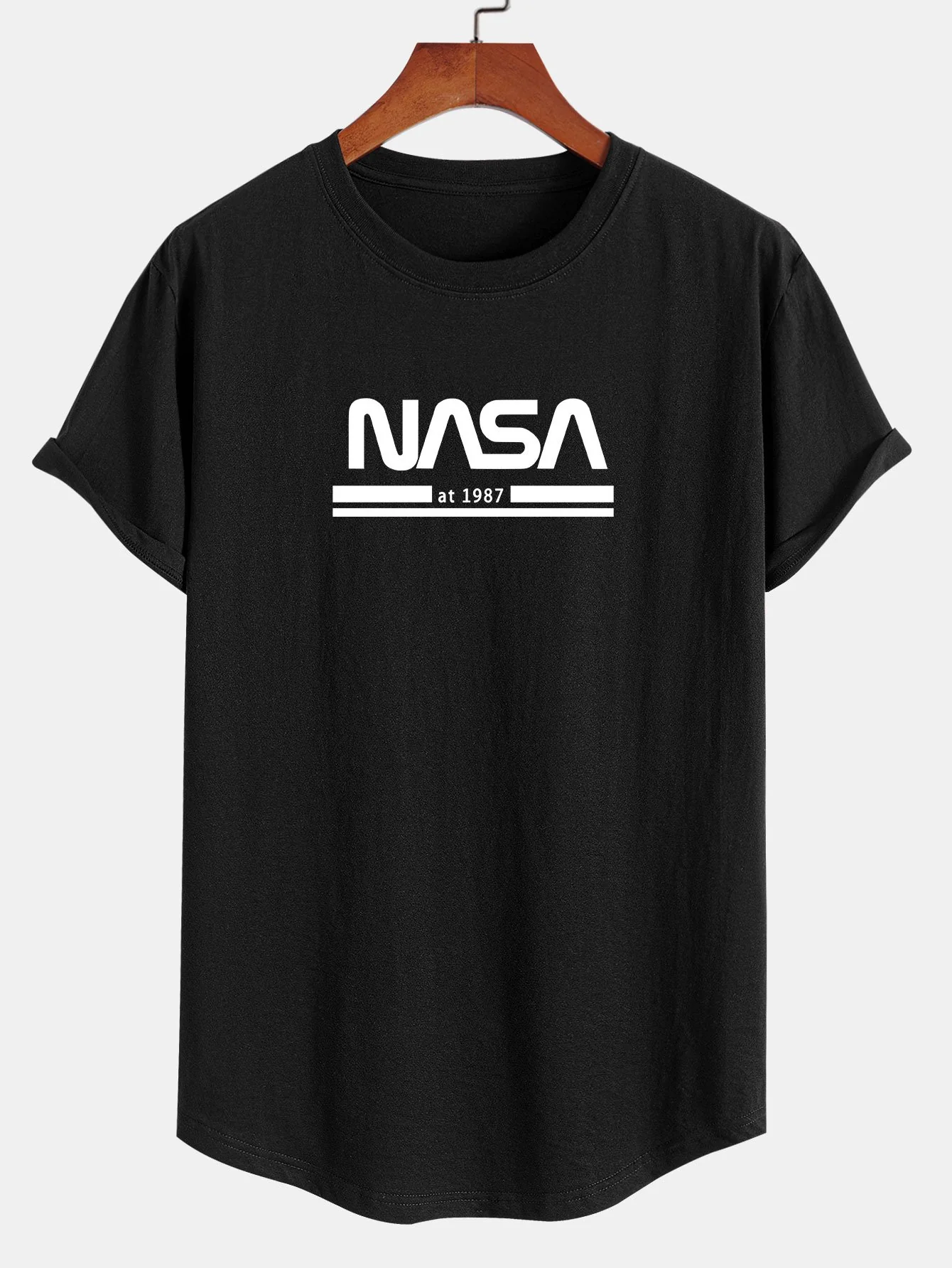 NASA Streifen Druck Baumwolle Bogen Saum T-Shirt