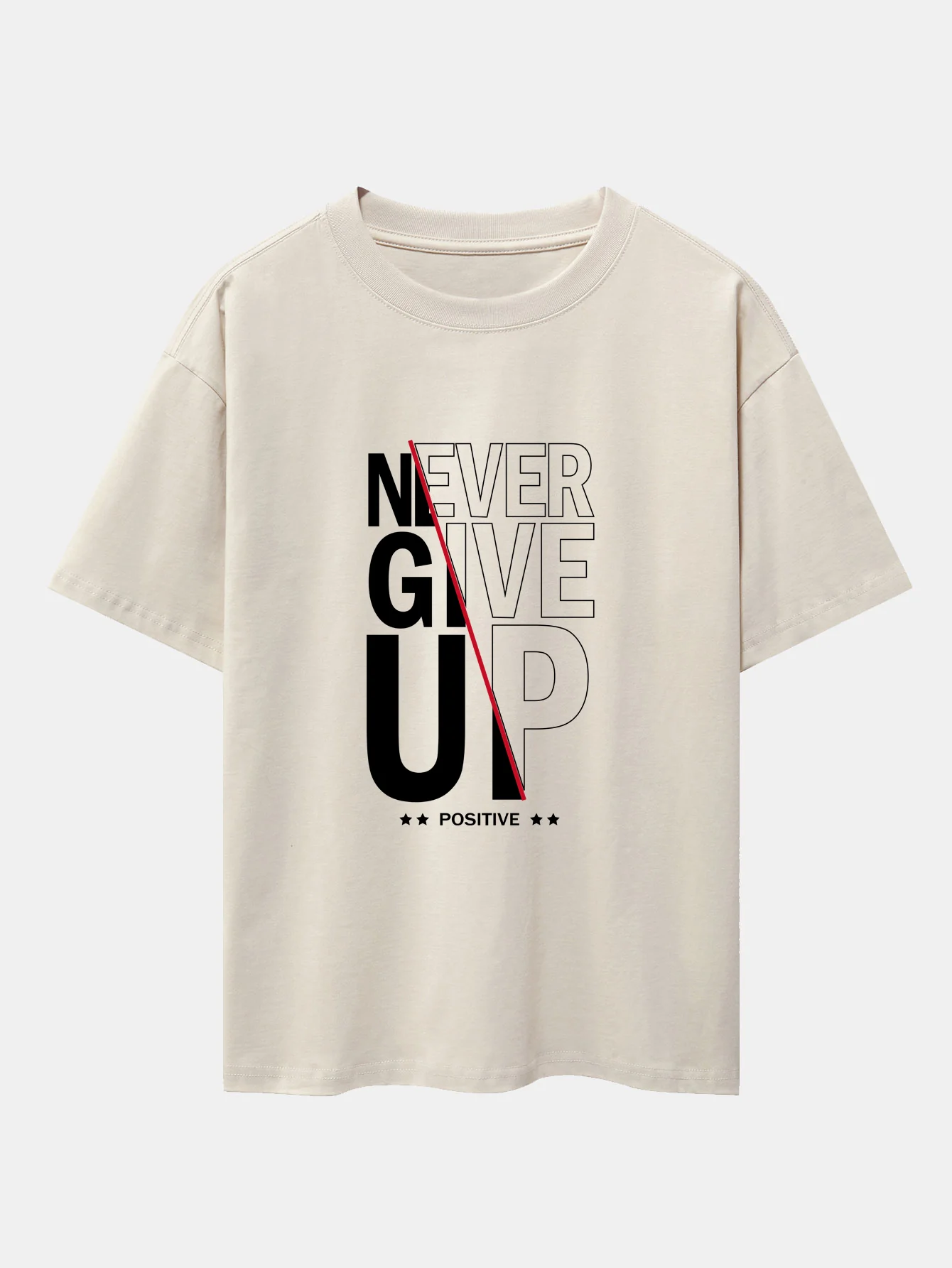 Never Give Up Print Drop Shoulder Oversize T-Shirt - Image 10