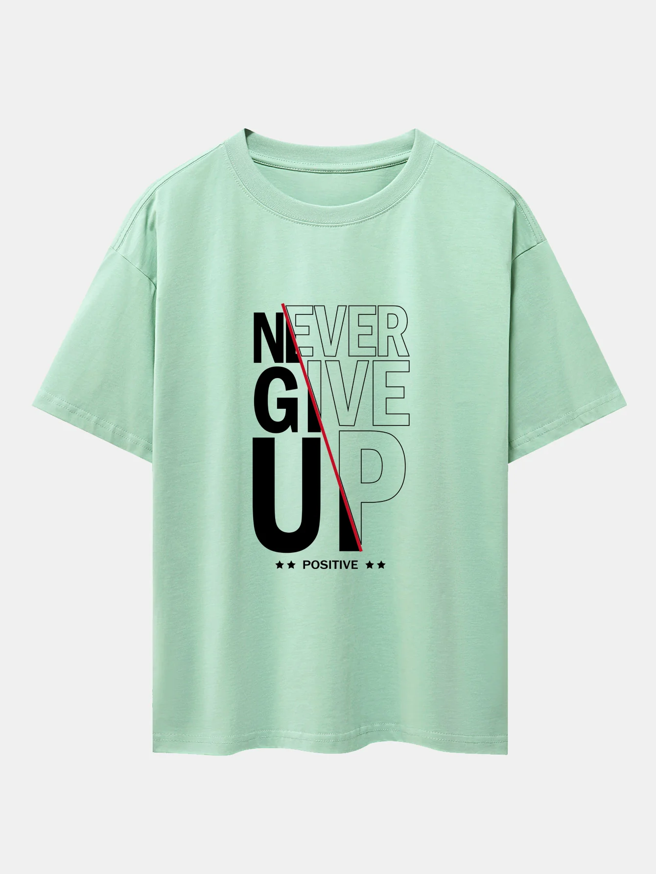 Never Give Up Print Drop Shoulder Oversize T-Shirt - Image 11