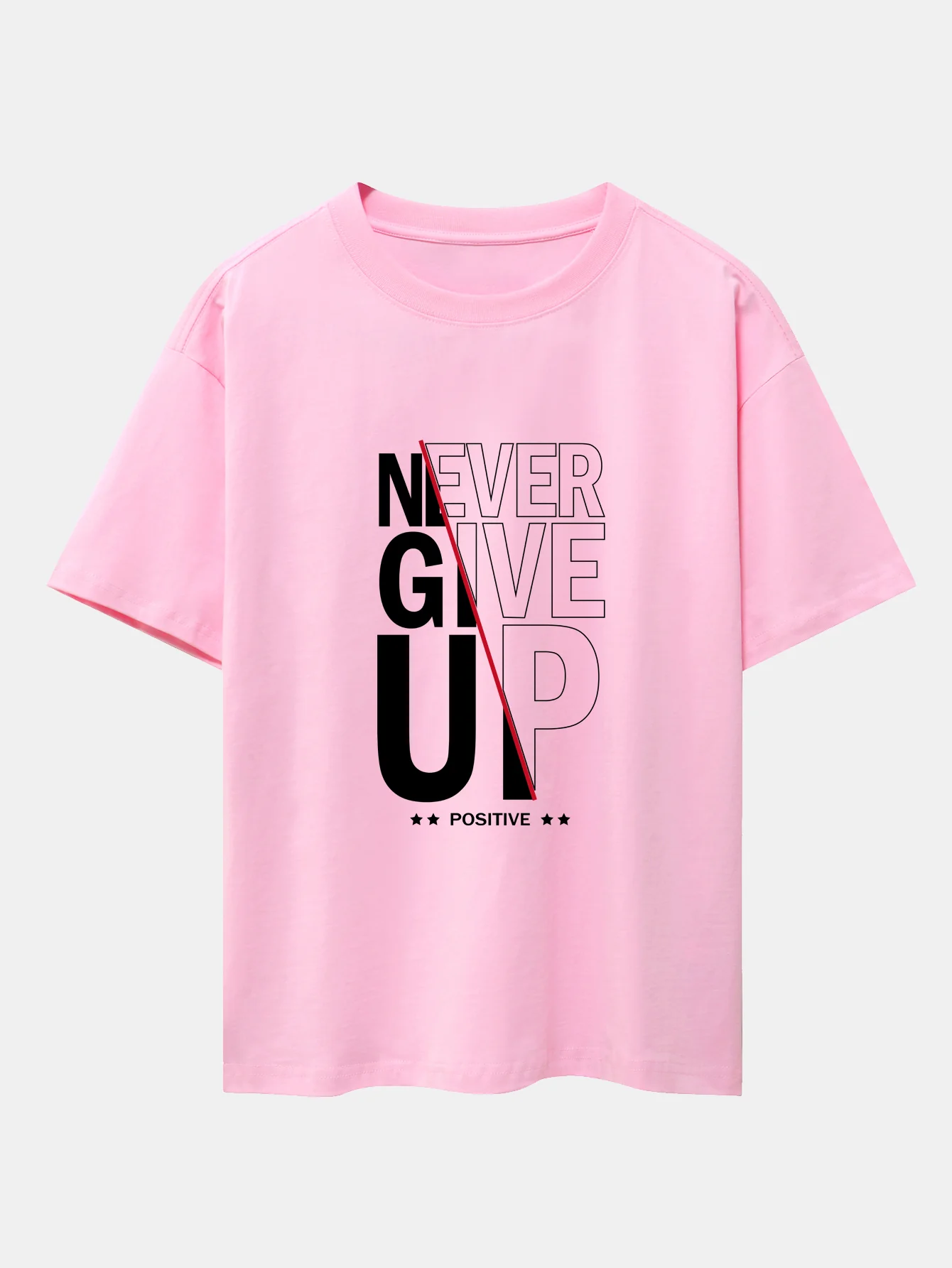 Never Give Up Print Drop Shoulder Oversize T-Shirt - Image 12