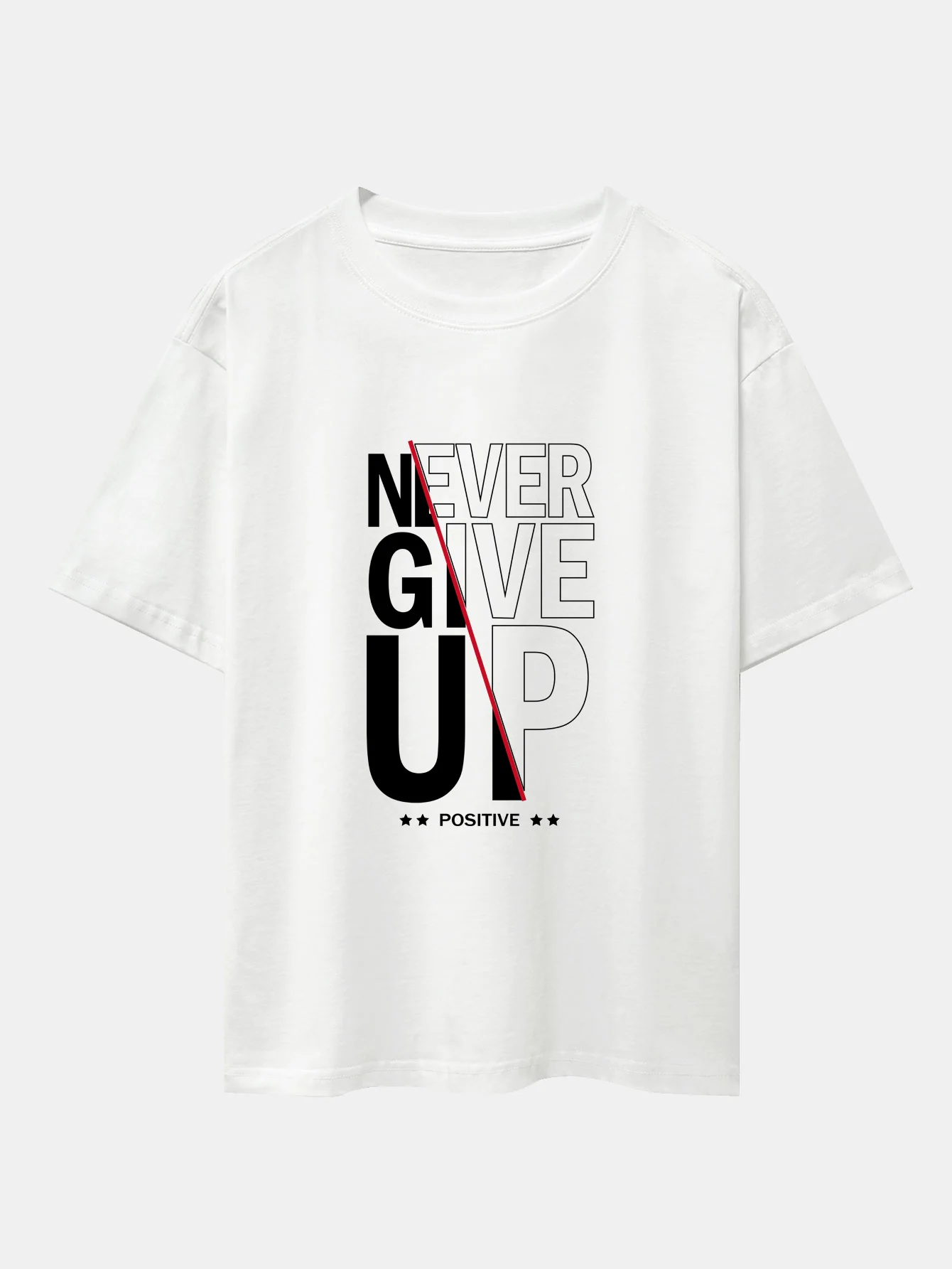 Never Give Up Print Drop Shoulder Oversize T-Shirt - Image 2