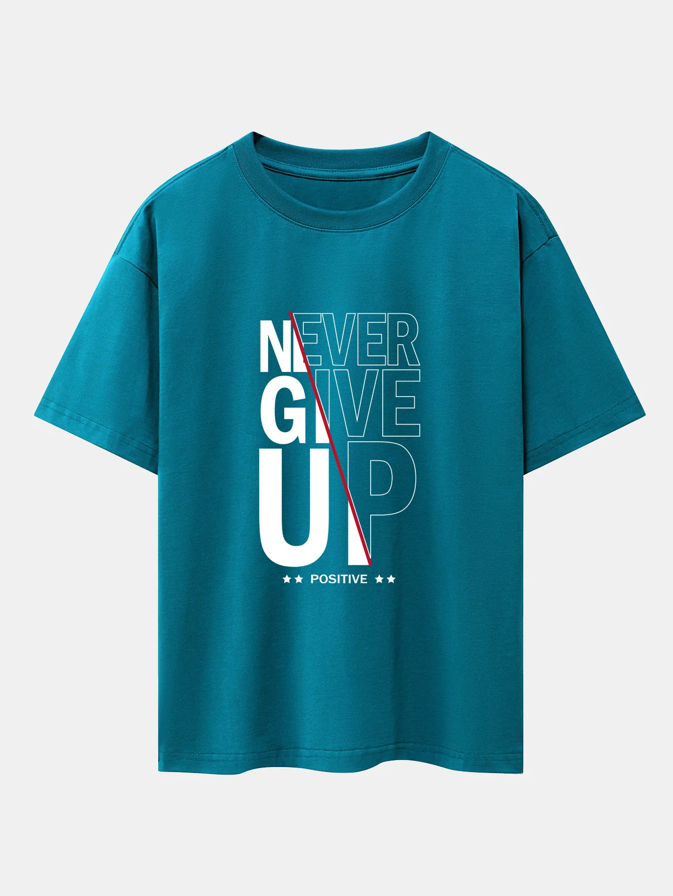 Never Give Up Print Drop Shoulder Oversize T-Shirt - Image 3