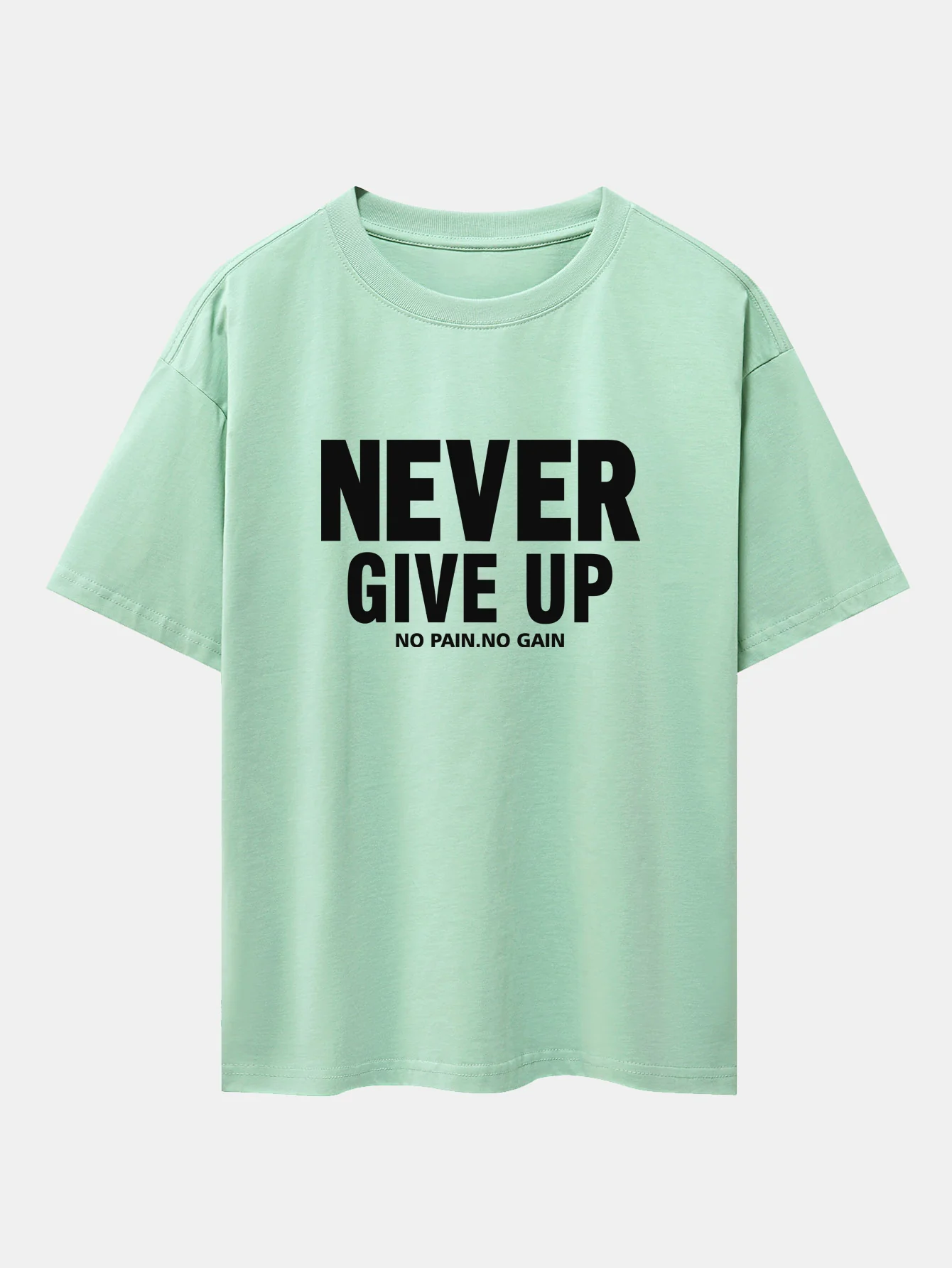 Never Give Up Print Drop Shoulder Oversize T-Shirt - Image 11