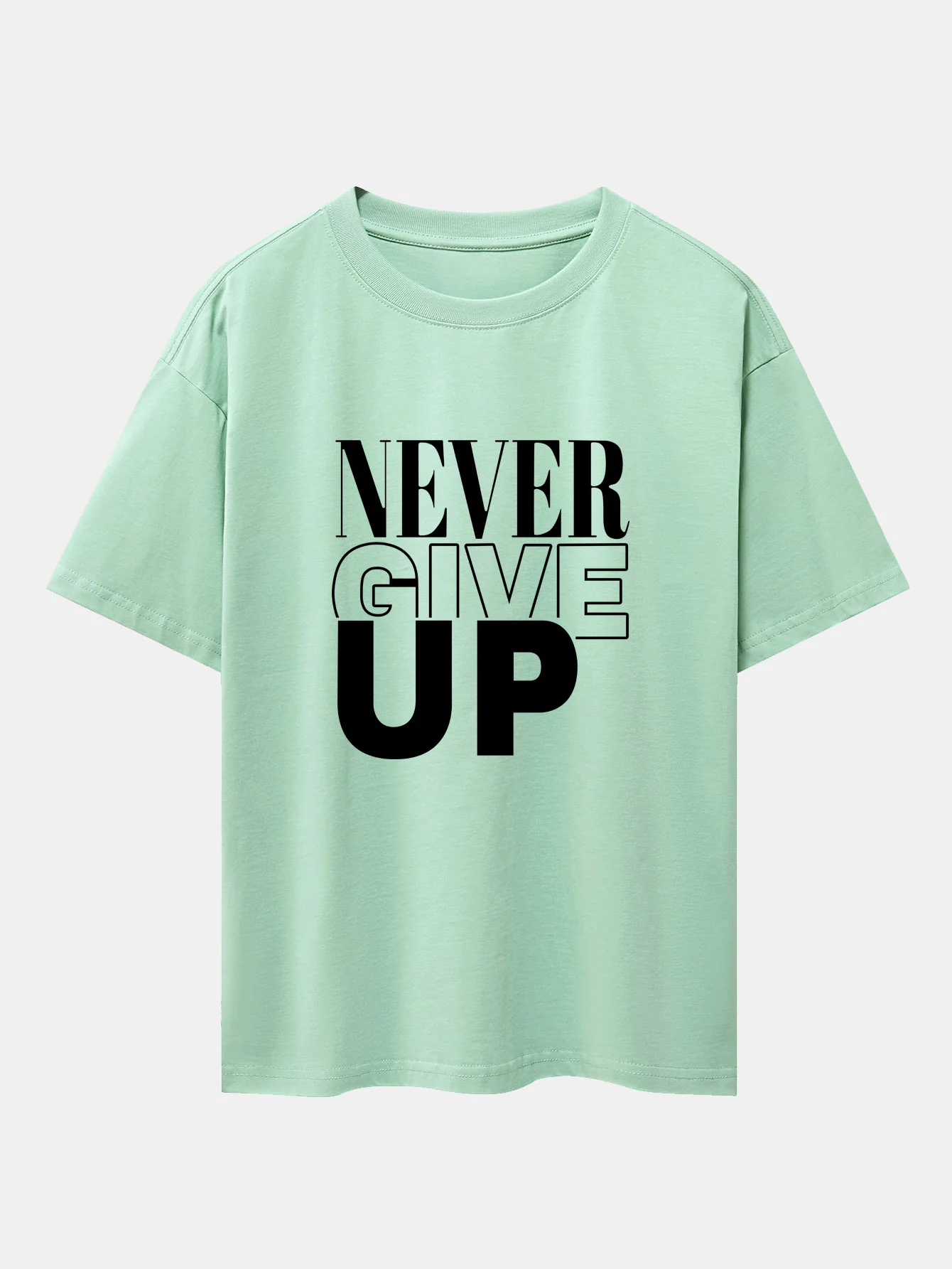 Never Give Up Print Drop Shoulder Oversize T-Shirt - Image 11