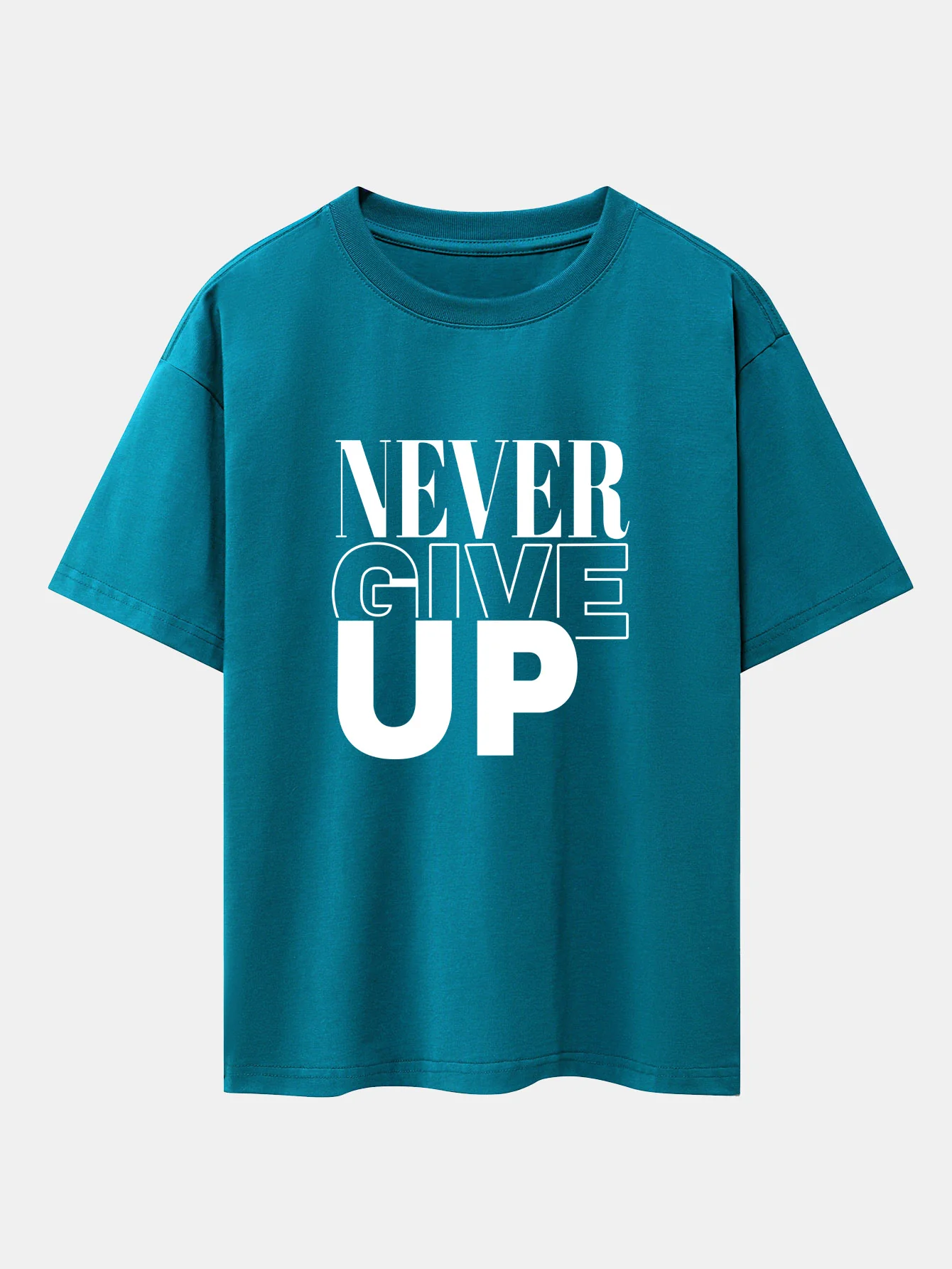Never Give Up Print Drop Shoulder Oversize T-Shirt - Image 3